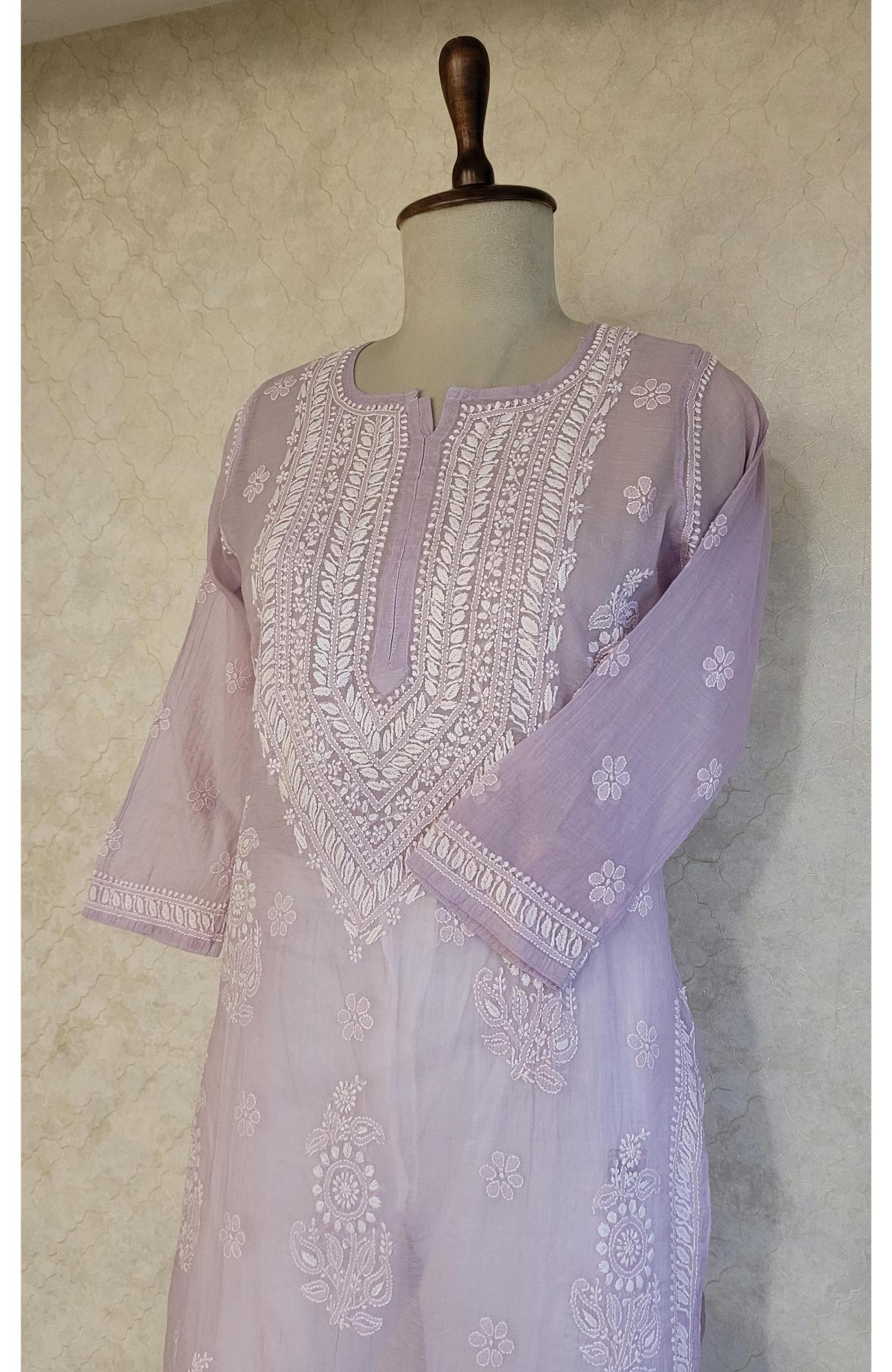 Onion Pink Mul Chanderi Chikankari Kurta