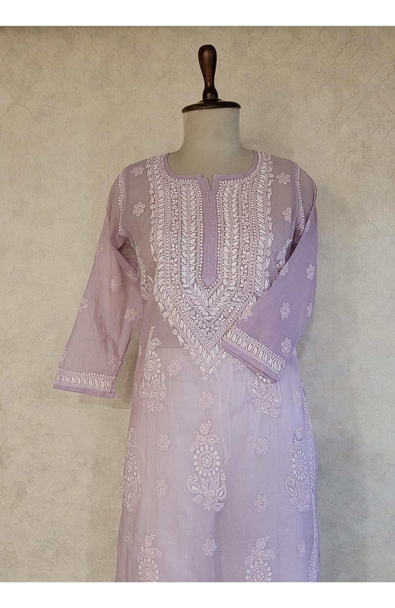 Onion Pink Mul Chanderi Chikankari Kurta