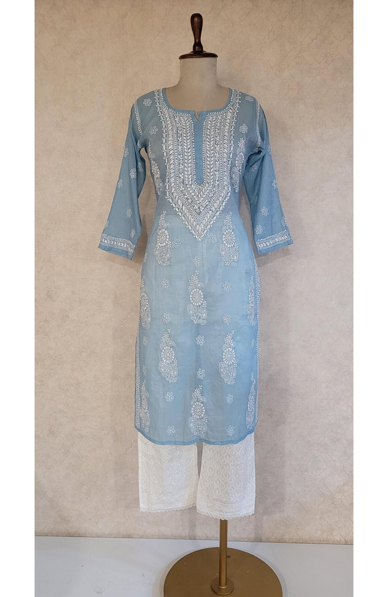 Light Blue Mul Chanderi Chikankari Kurta