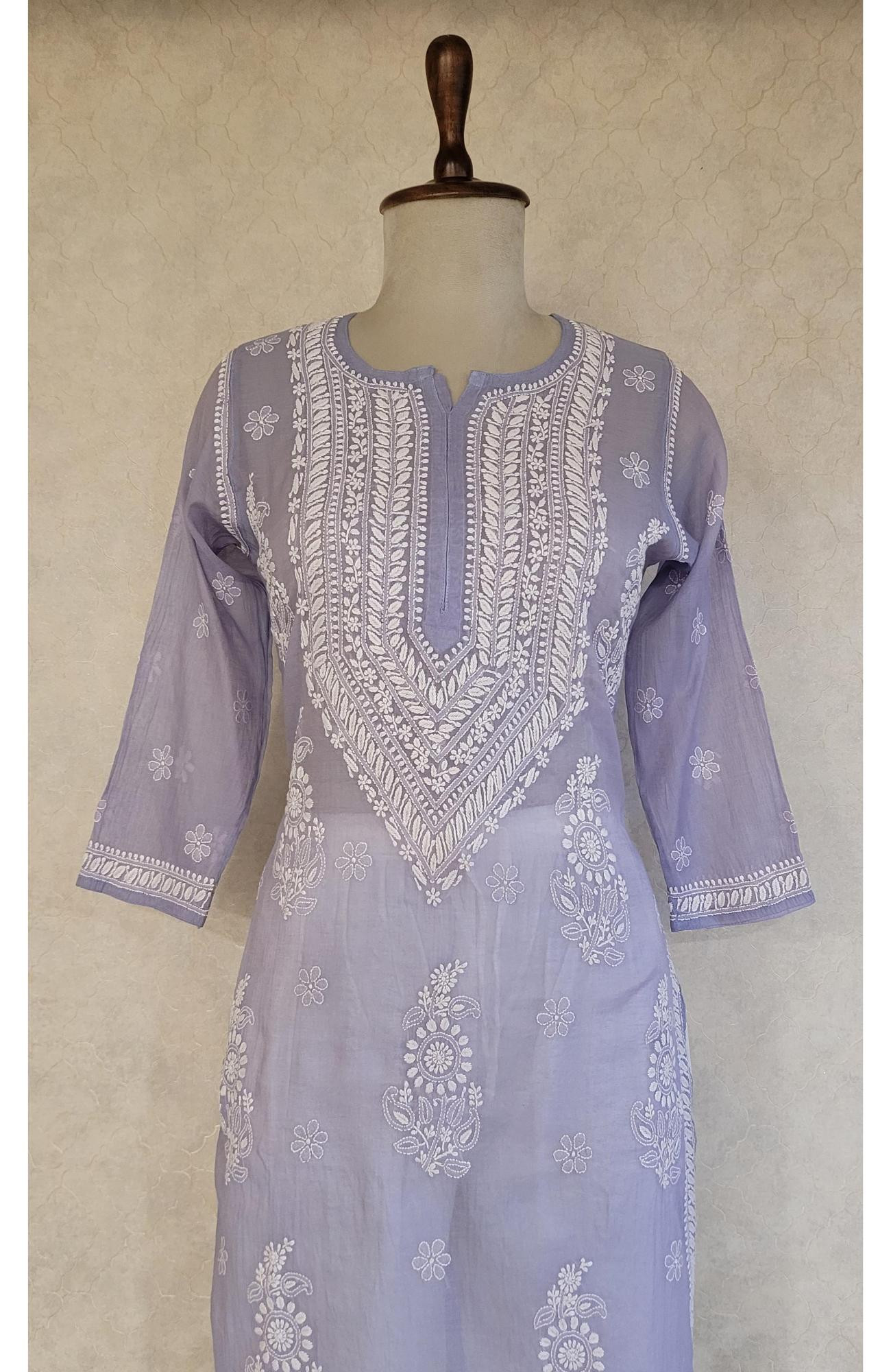 Light Blue Mul Chanderi Chikankari Kurta