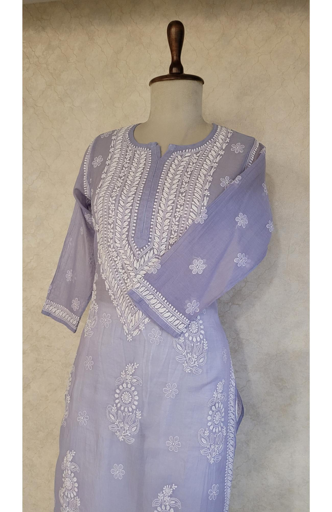 Light Blue Mul Chanderi Chikankari Kurta