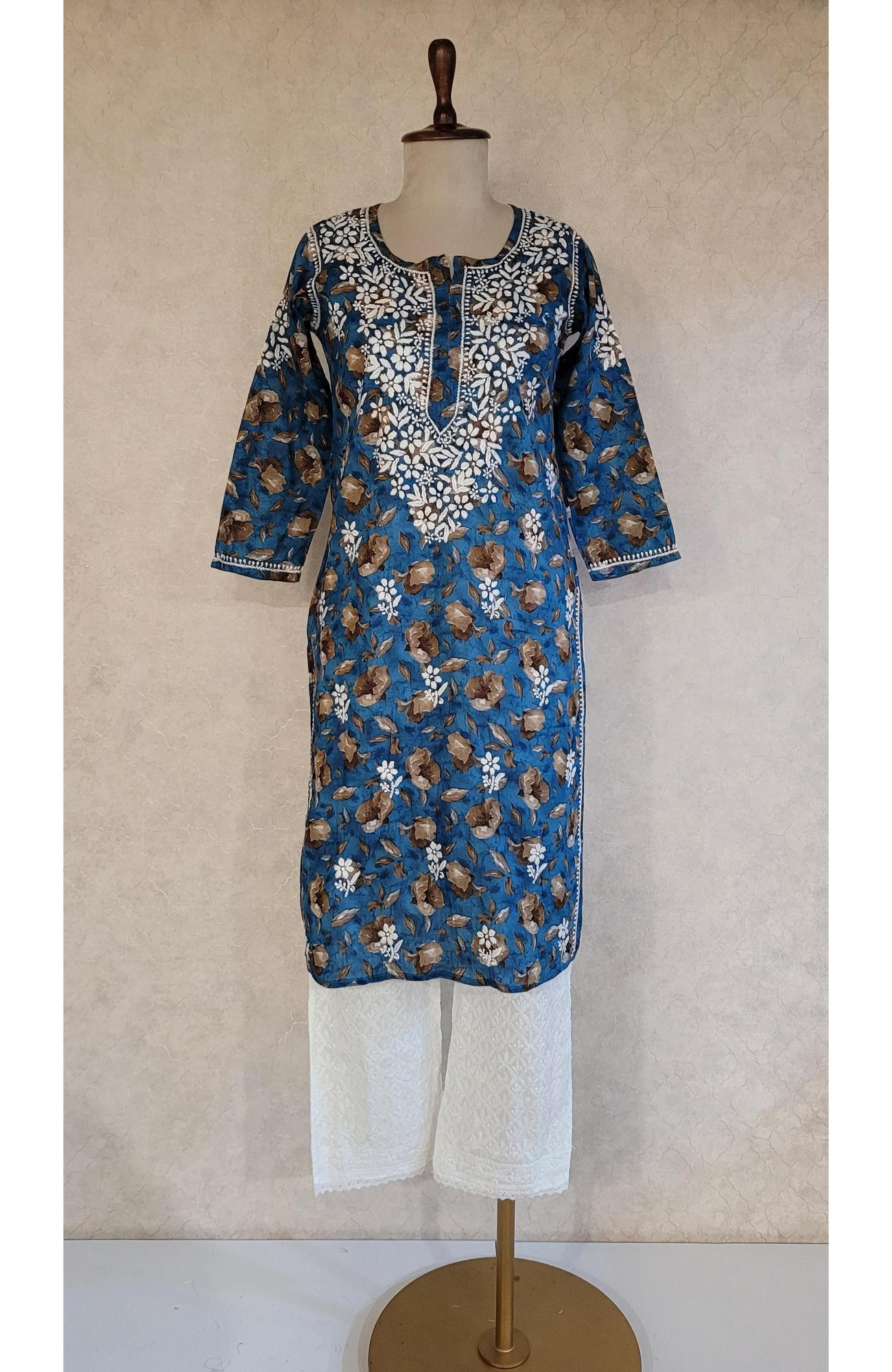 Blue Print Mul Cotton Chikankari Kurta