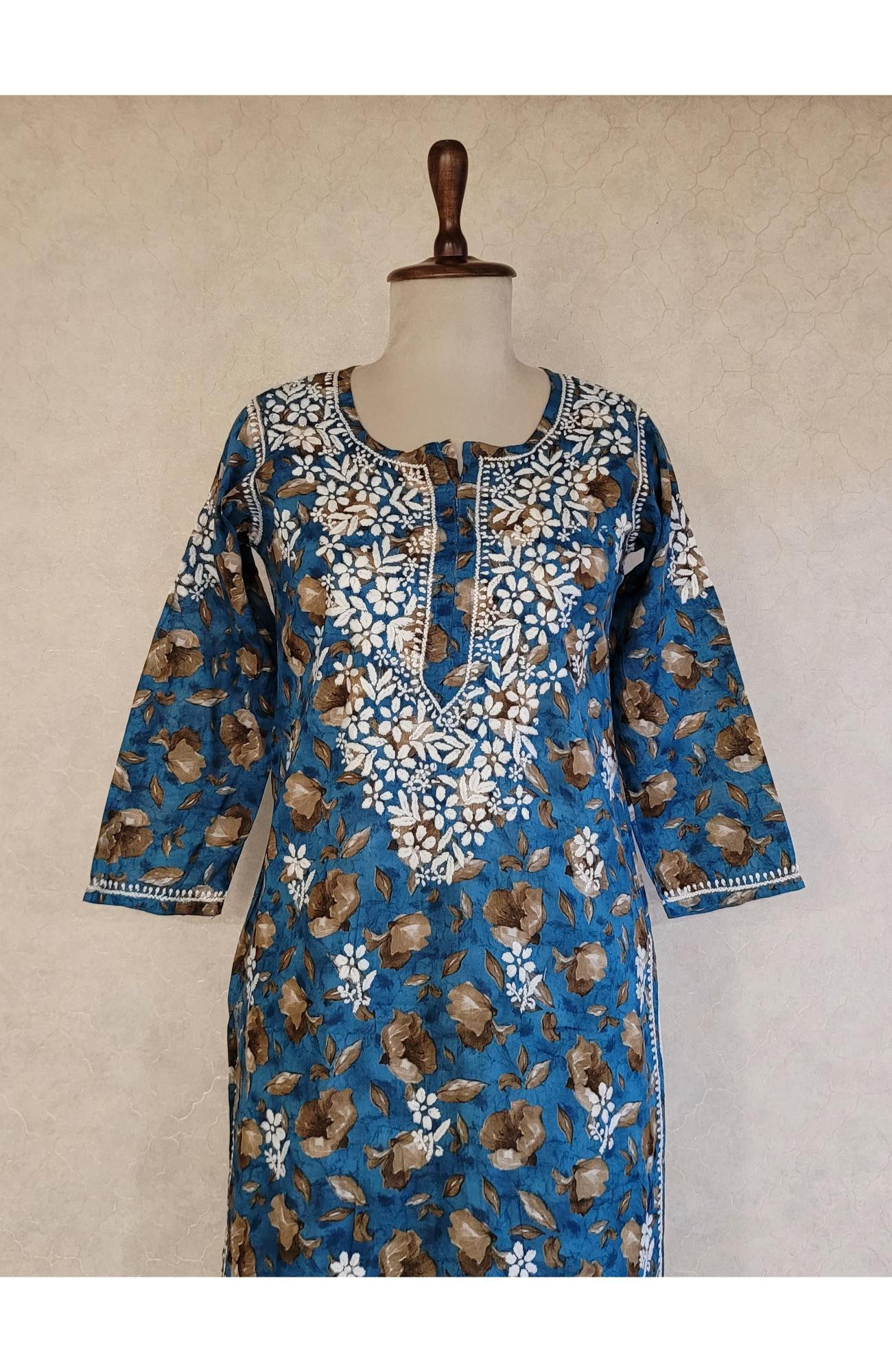 Blue Print Mul Cotton Chikankari Kurta