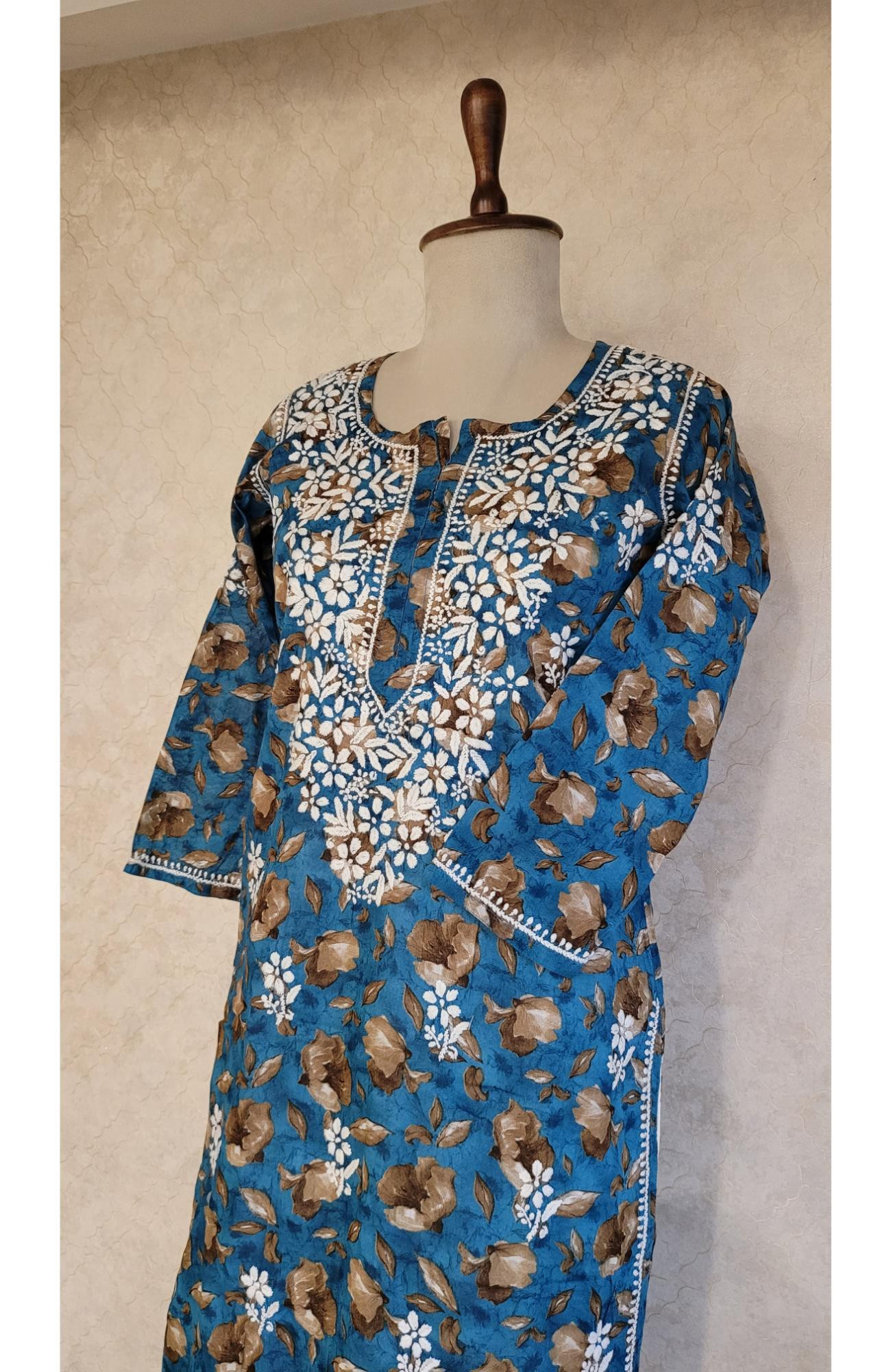 Blue Print Mul Cotton Chikankari Kurta
