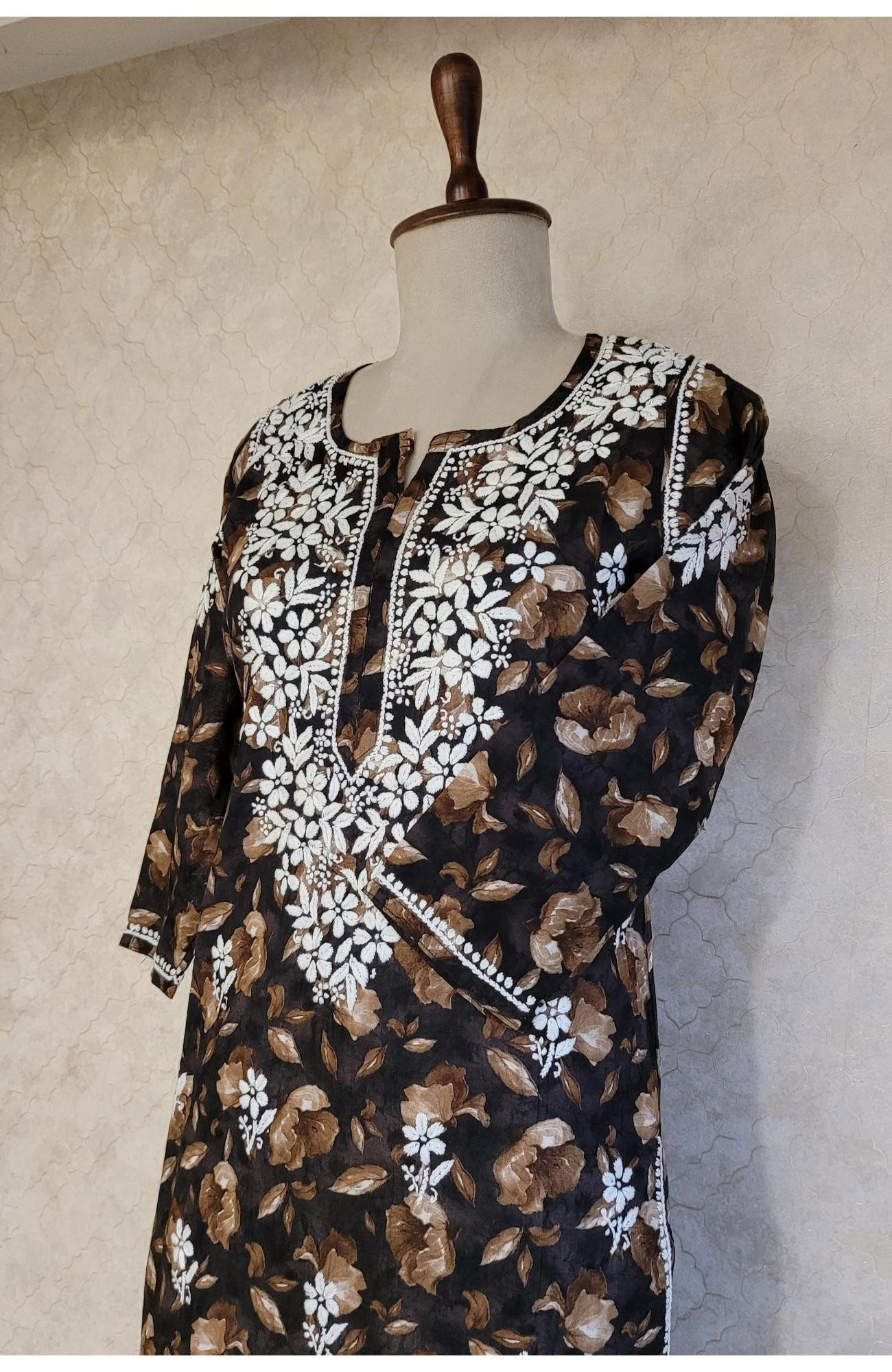 Black Print Mul Cotton Chikankari Kurta