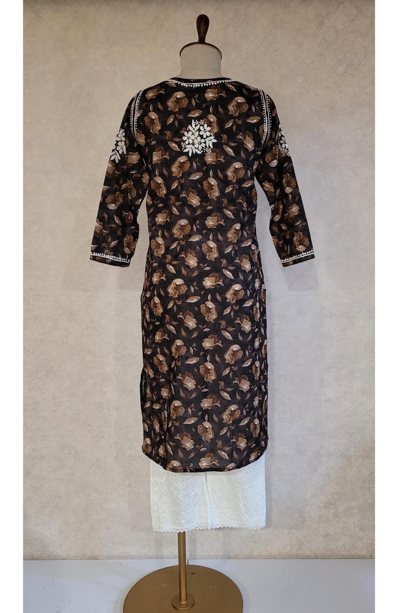 Black Print Mul Cotton Chikankari Kurta