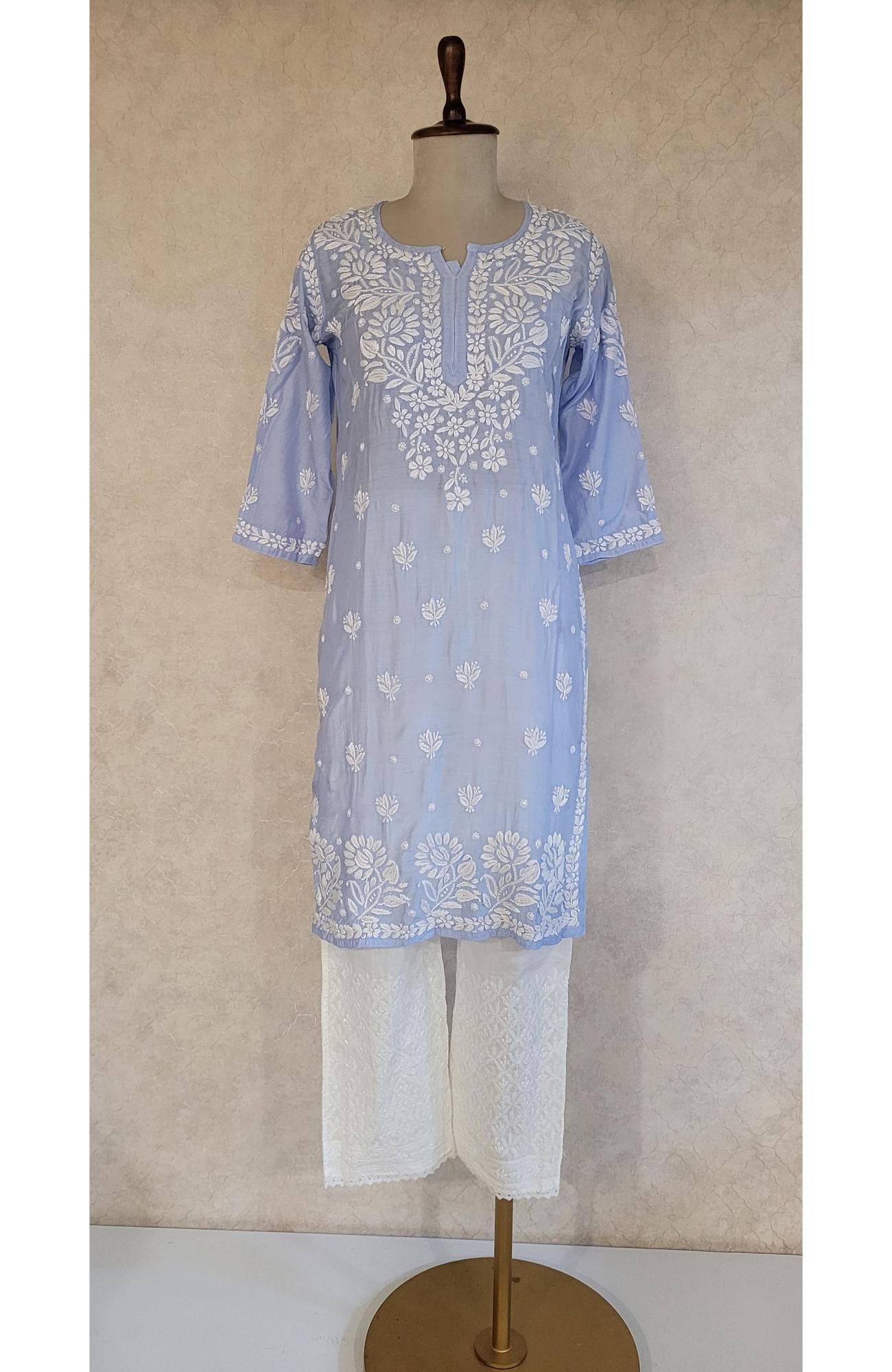 Blue Muslin Chikankari Kurta