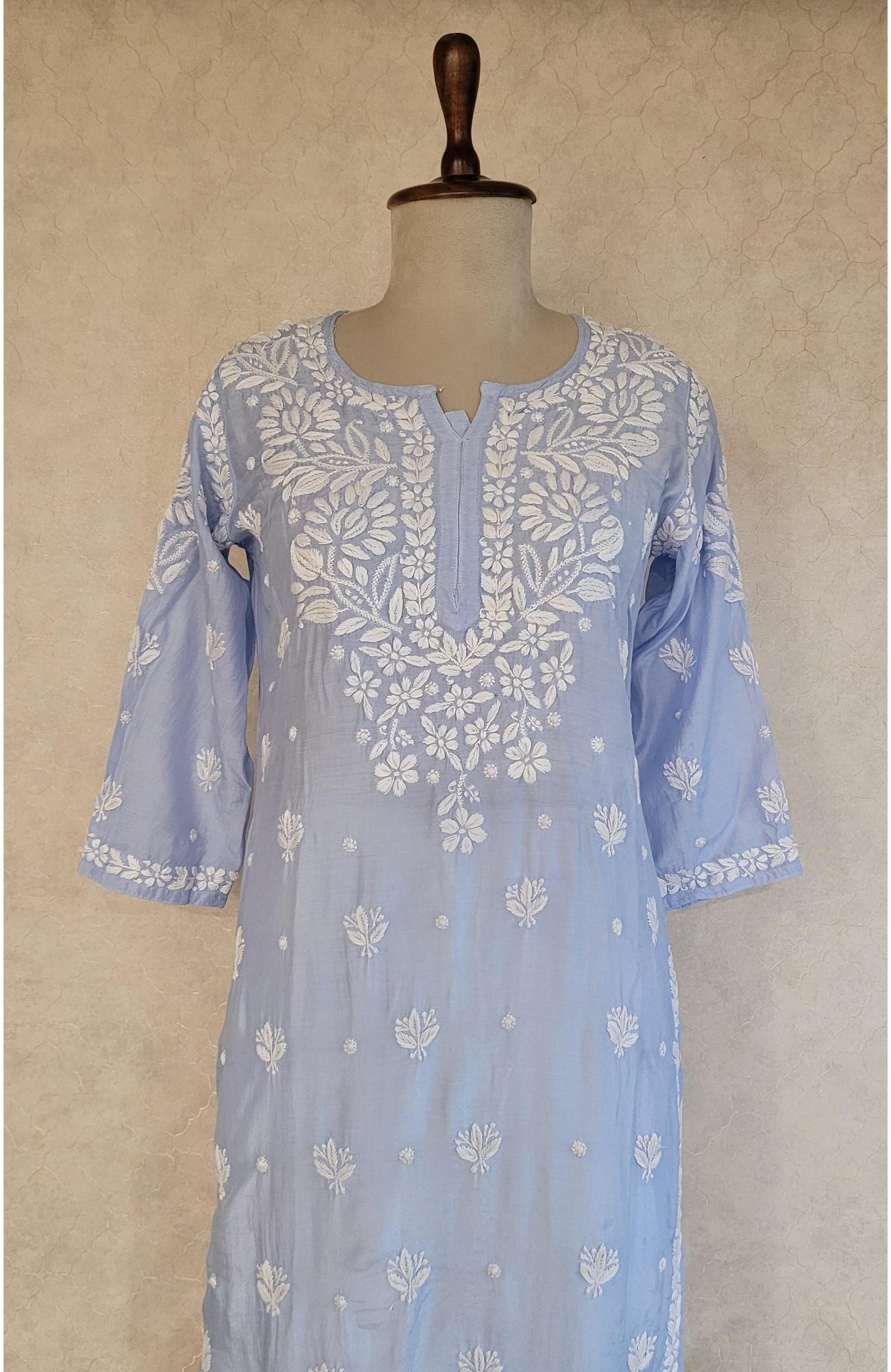 Blue Muslin Chikankari Kurta