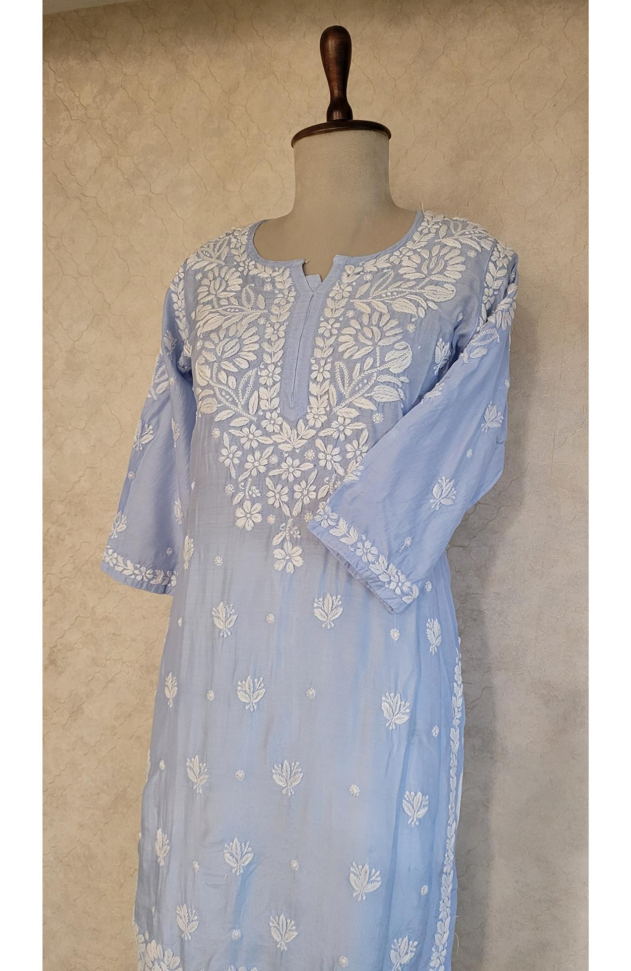 Blue Muslin Chikankari Kurta