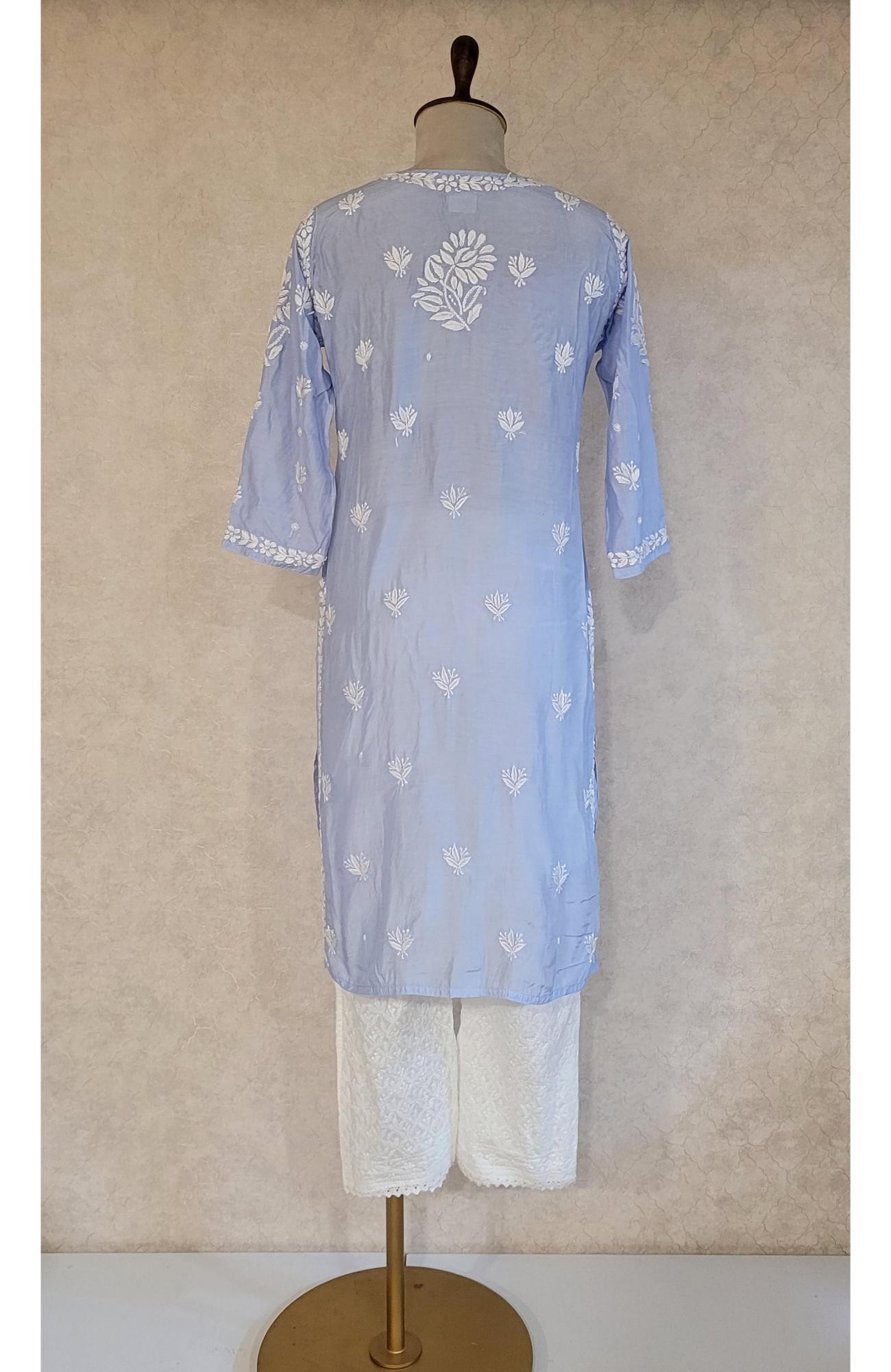 Blue Muslin Chikankari Kurta