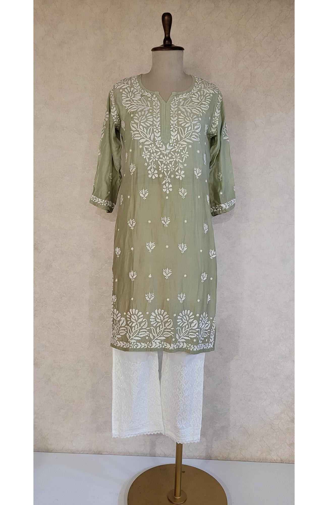 Olive Green Ombre Chikankari Kurta