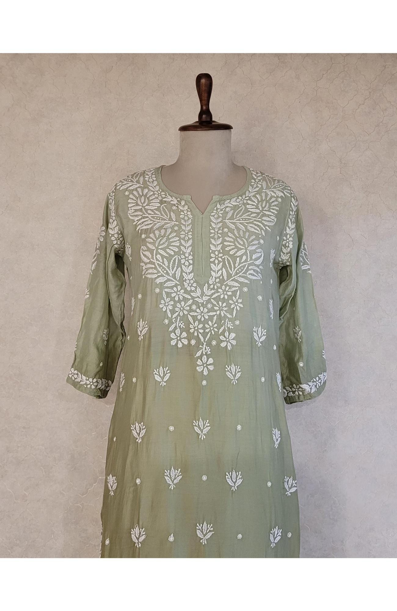 Olive Green Ombre Chikankari Kurta