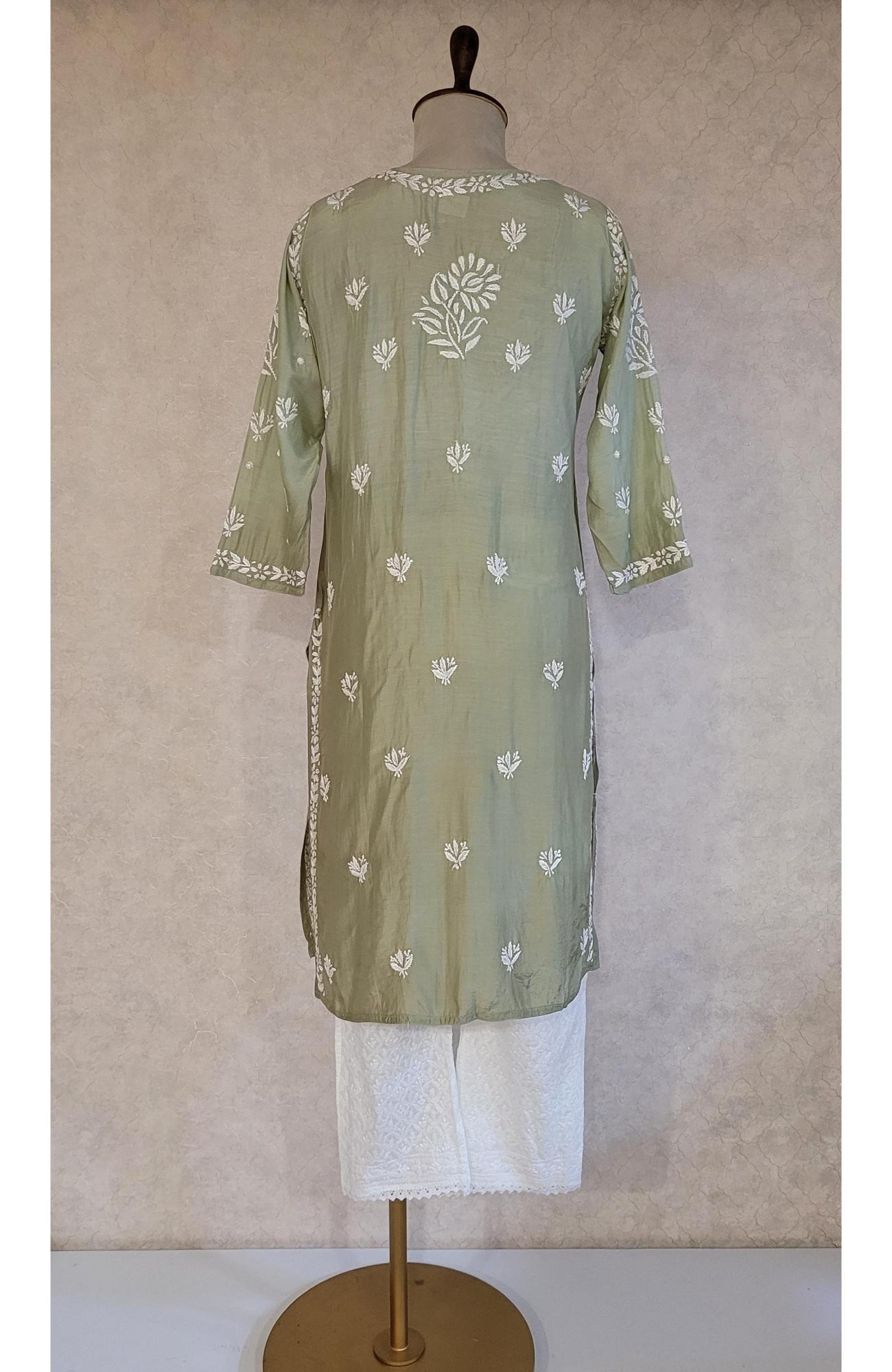 Olive Green Ombre Chikankari Kurta