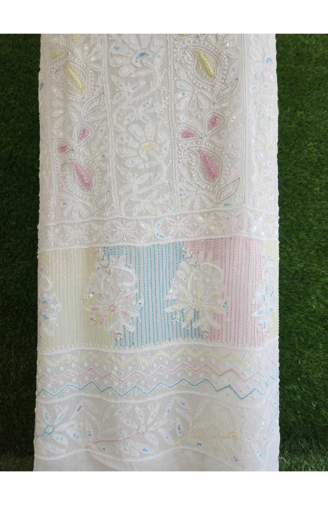 Rohia White Pure Georgette Chikankari Suit Length