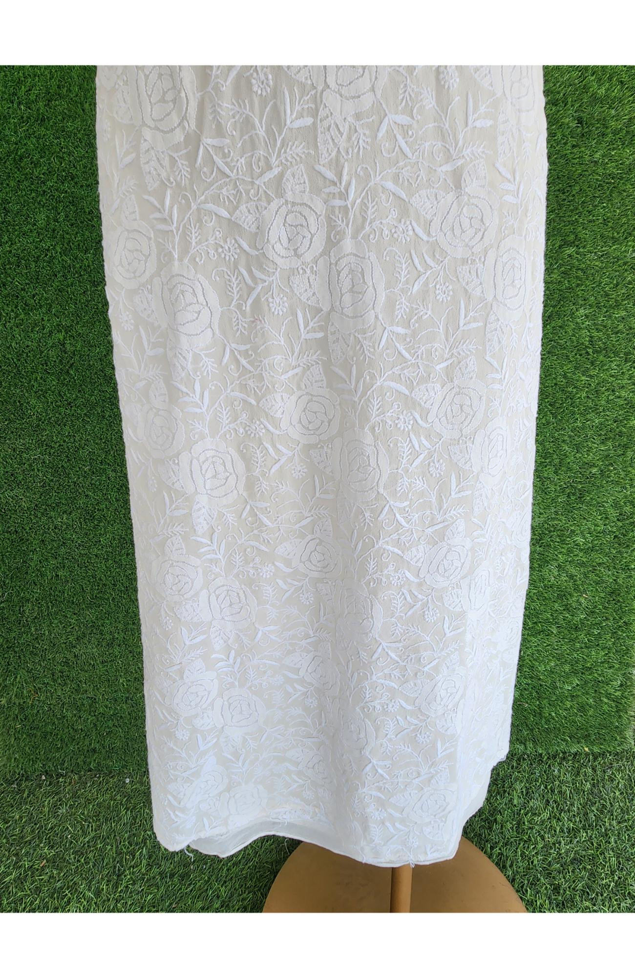 Rohia White Pure Georgette Chikankari Suit Length