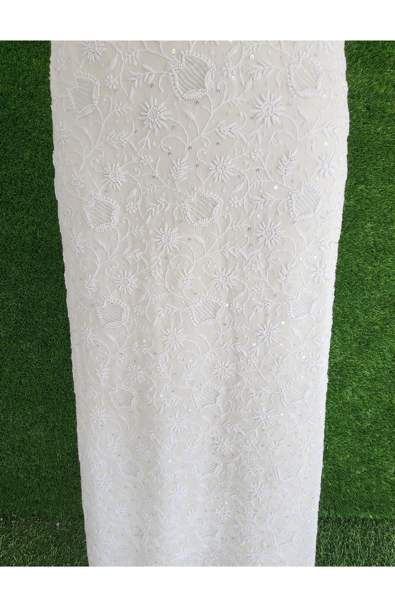 Rohia White Pure Georgette Chikankari Suit Length