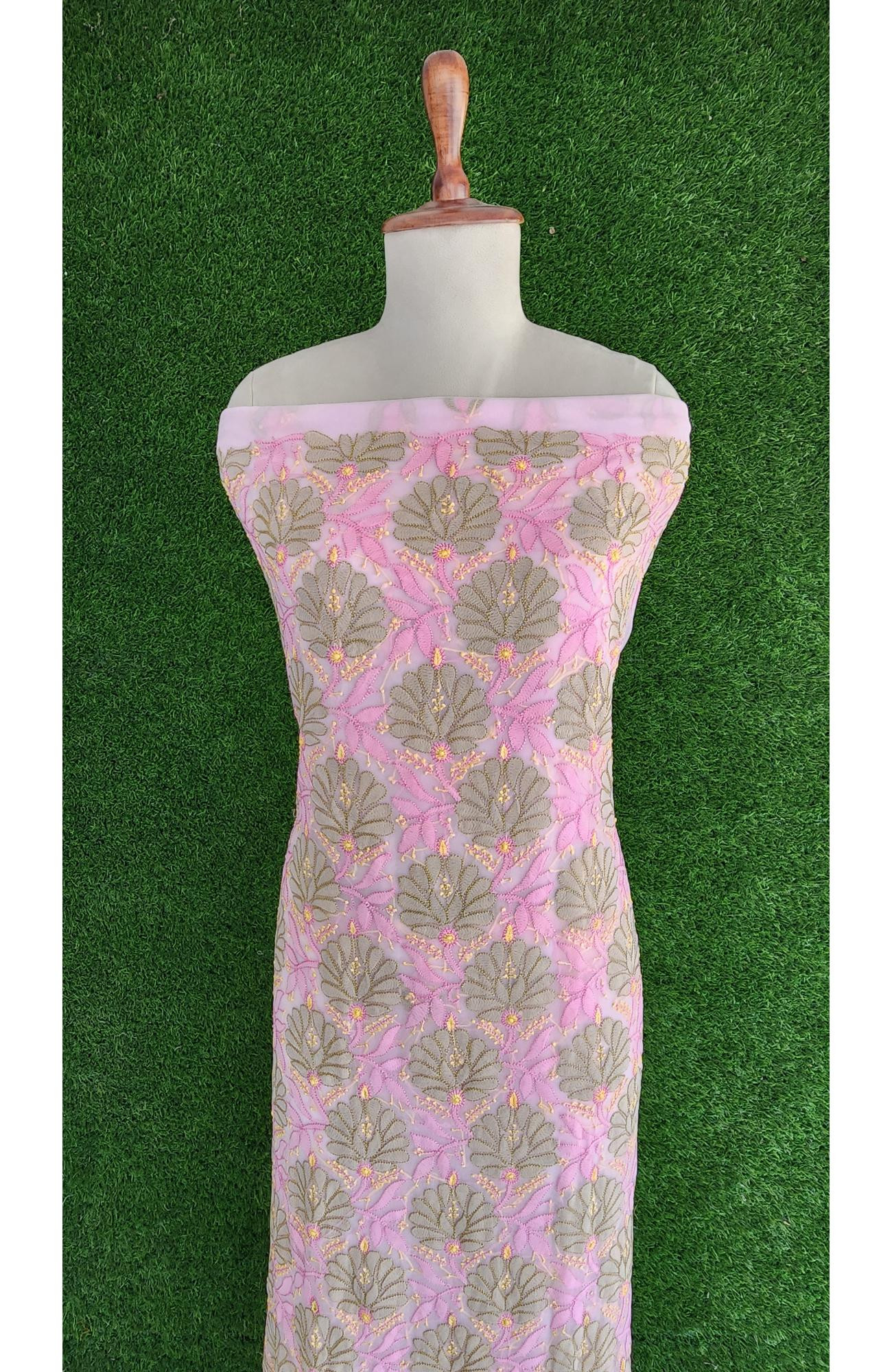 Rohia Pink Faux Georgette Women Chikankari Suit Length