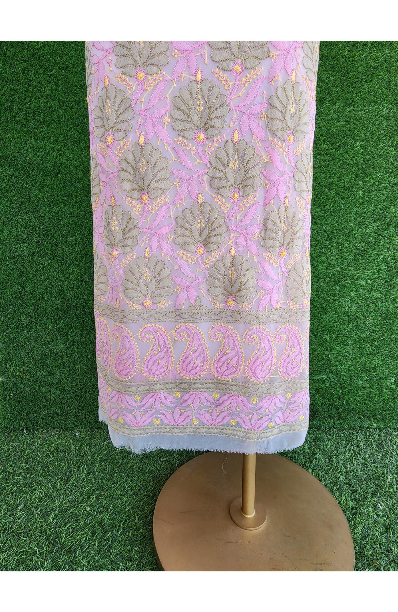 Rohia Pink Faux Georgette Women Chikankari Suit Length