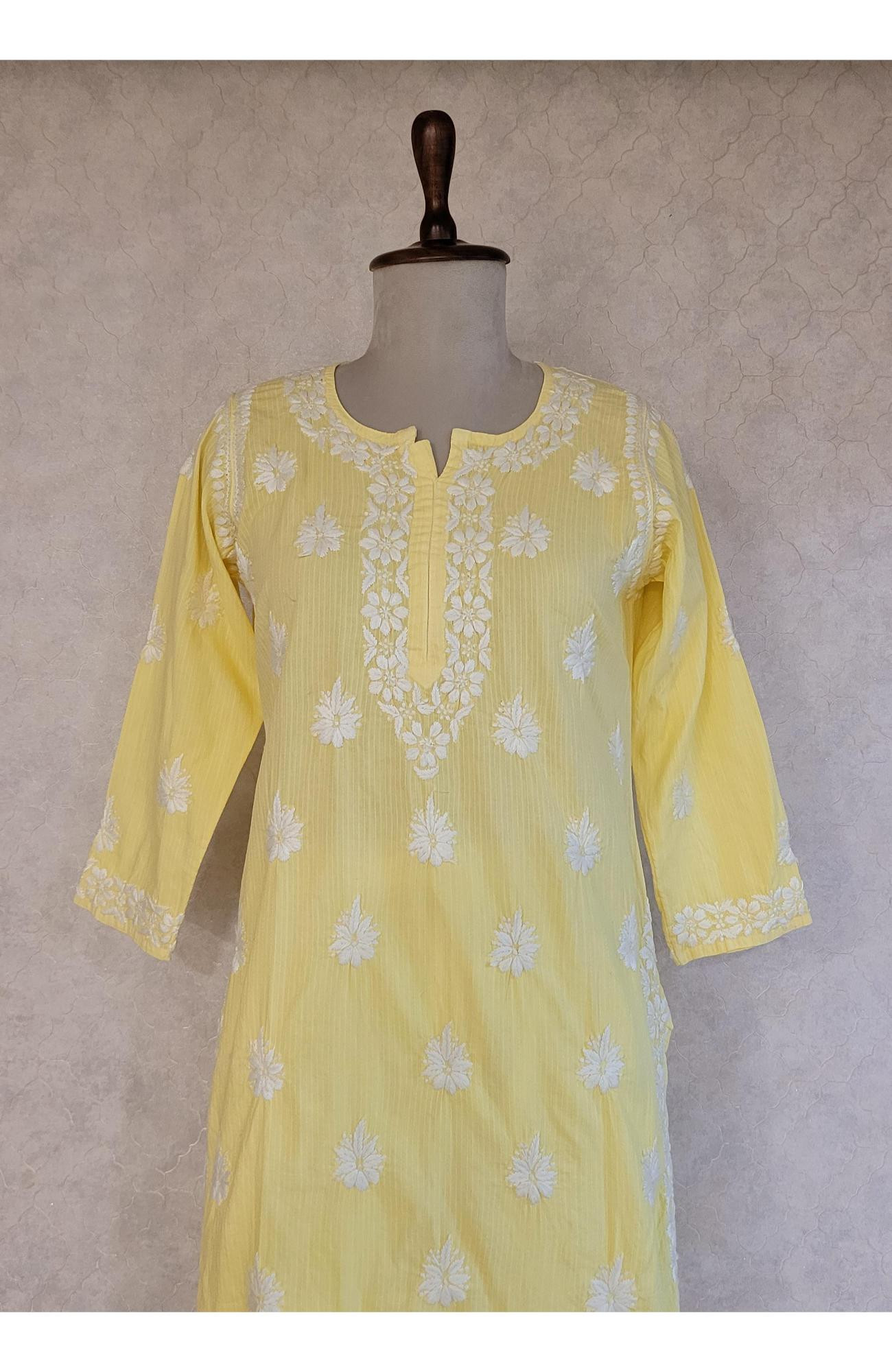 Yellow Cotton Lining Chikankari Kurta