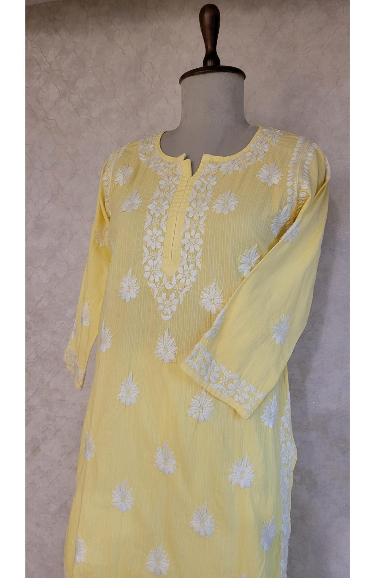 Yellow Cotton Lining Chikankari Kurta
