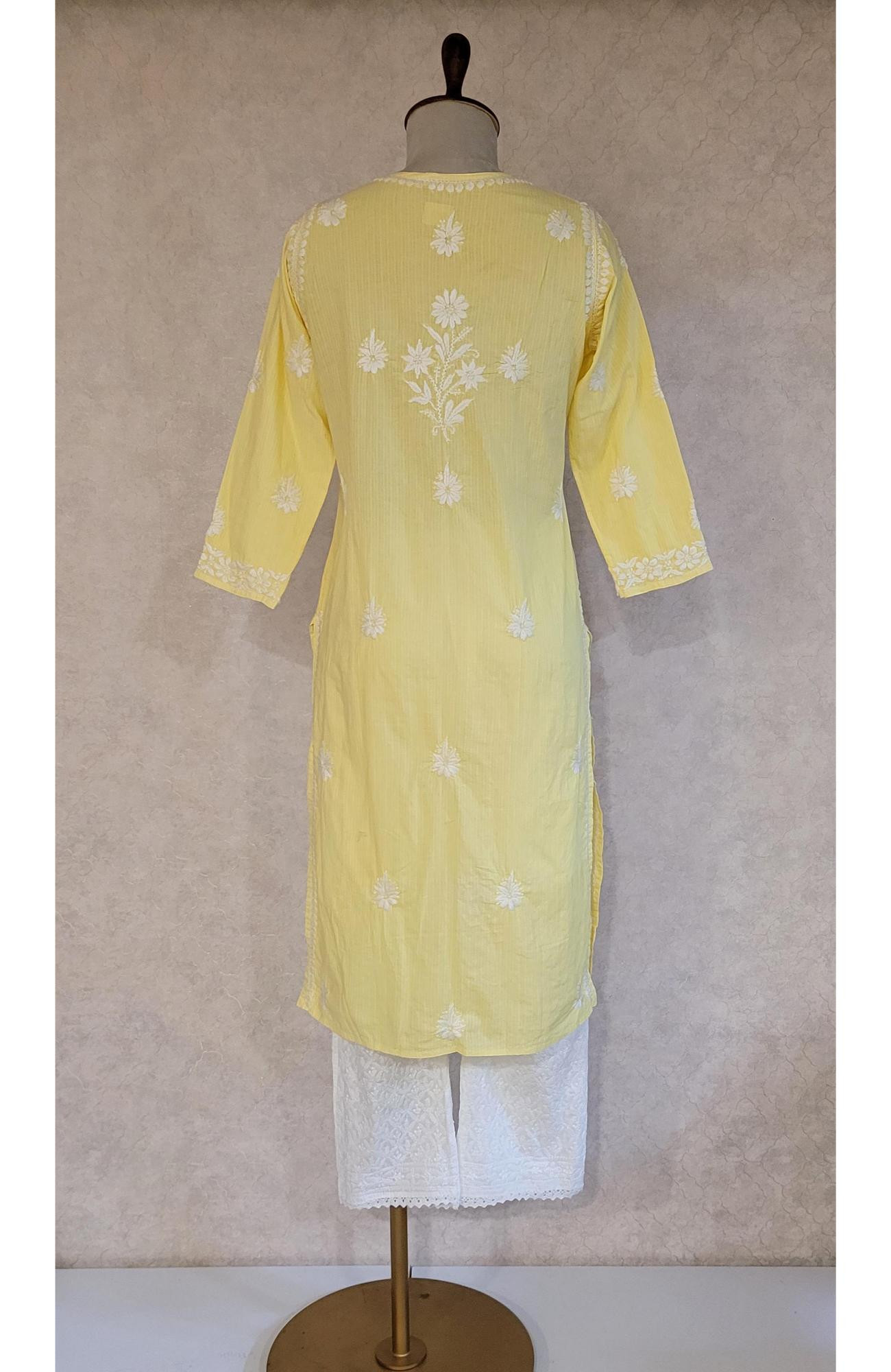 Yellow Cotton Lining Chikankari Kurta