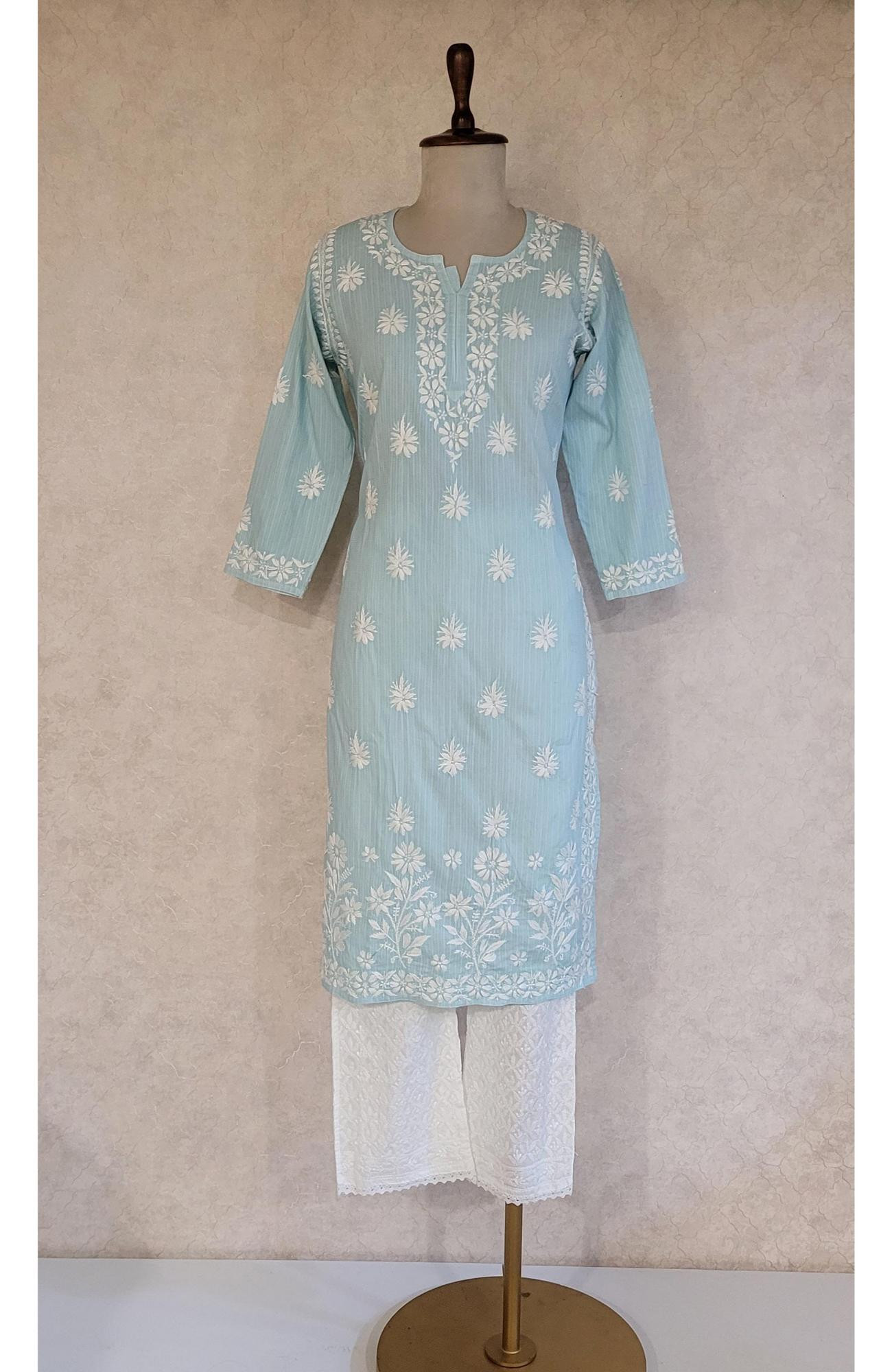 Sky Blue Cotton Lining Chikankari Kurta