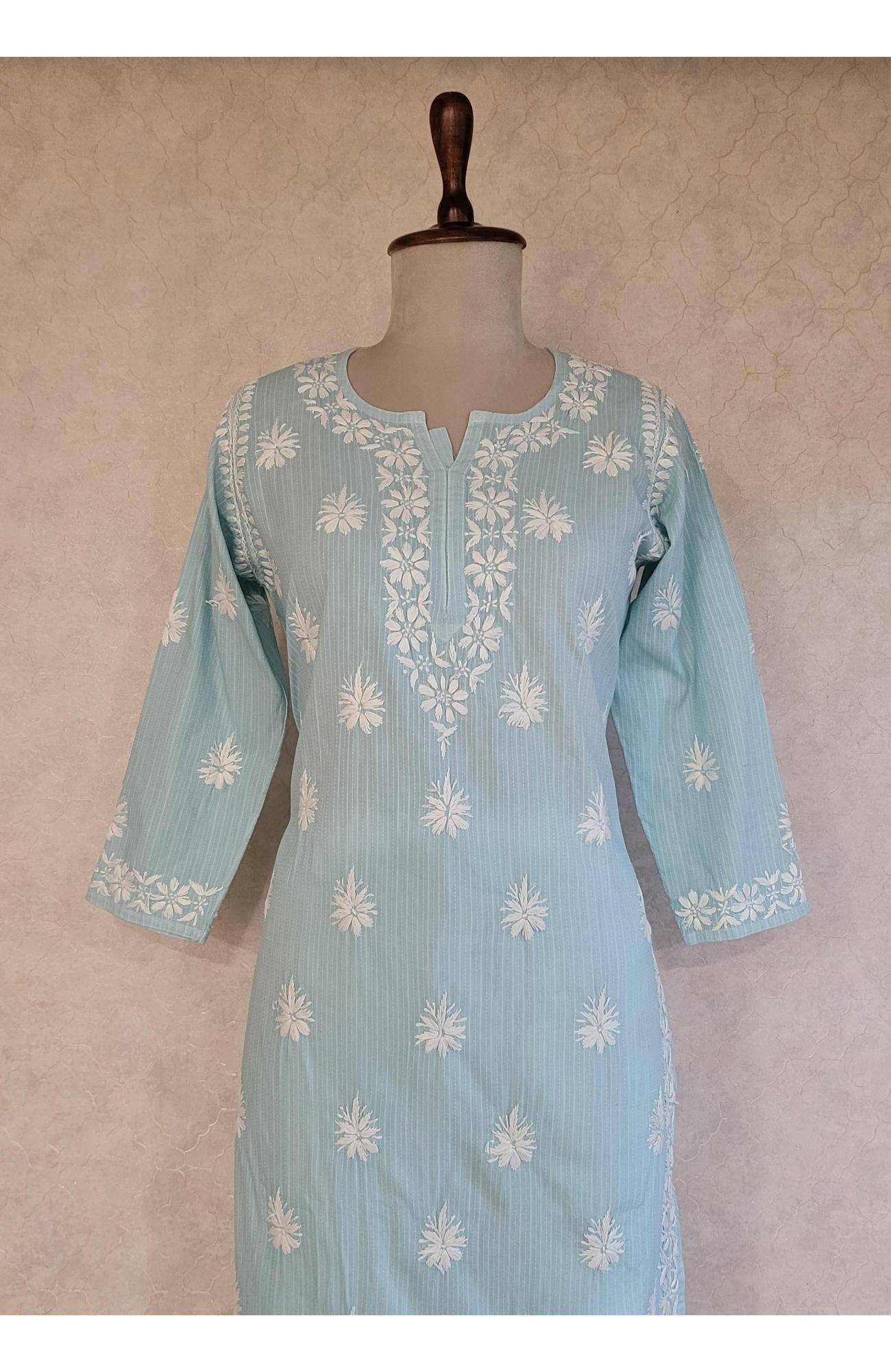 Sky Blue Cotton Lining Chikankari Kurta