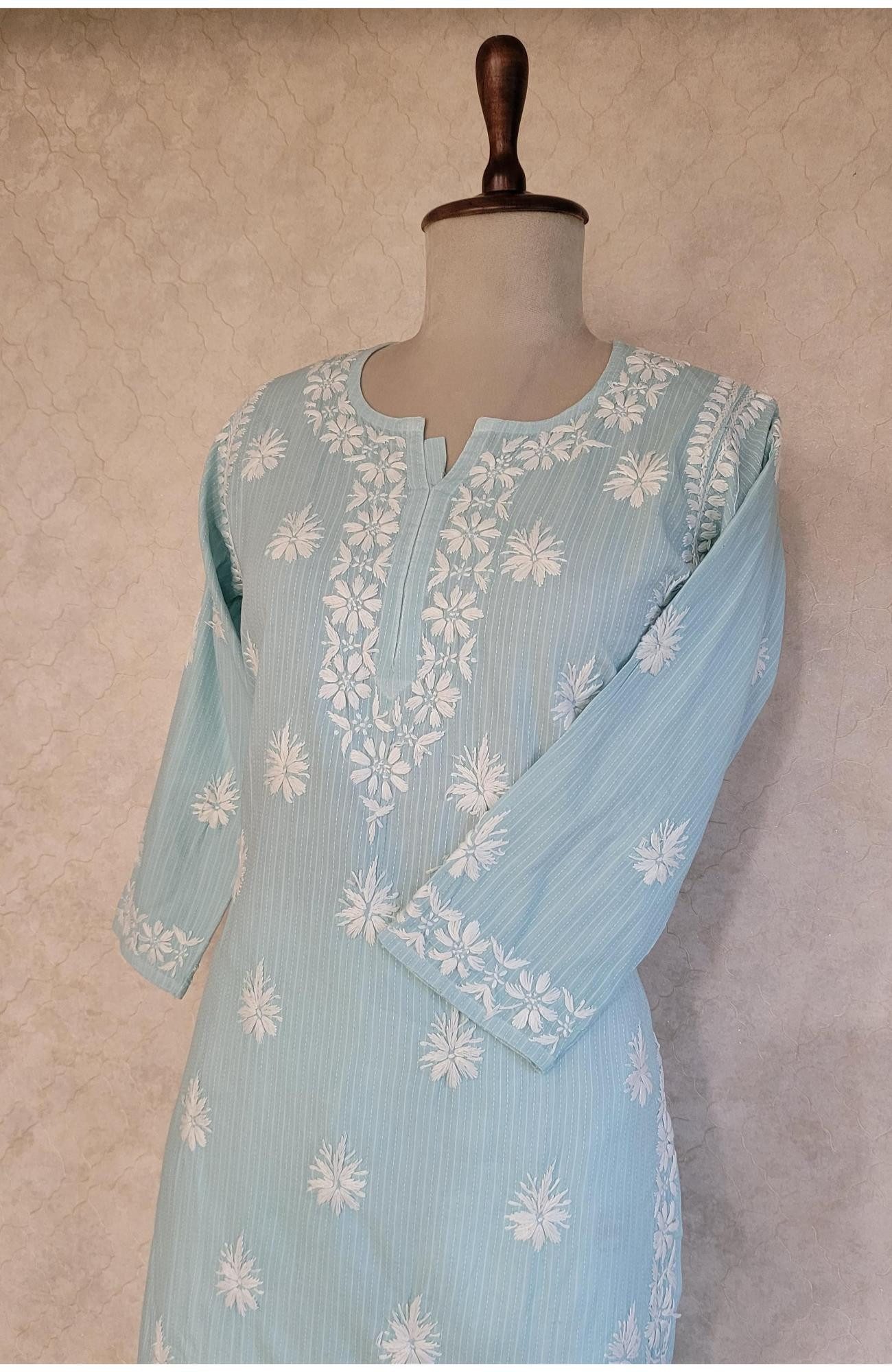 Sky Blue Cotton Lining Chikankari Kurta