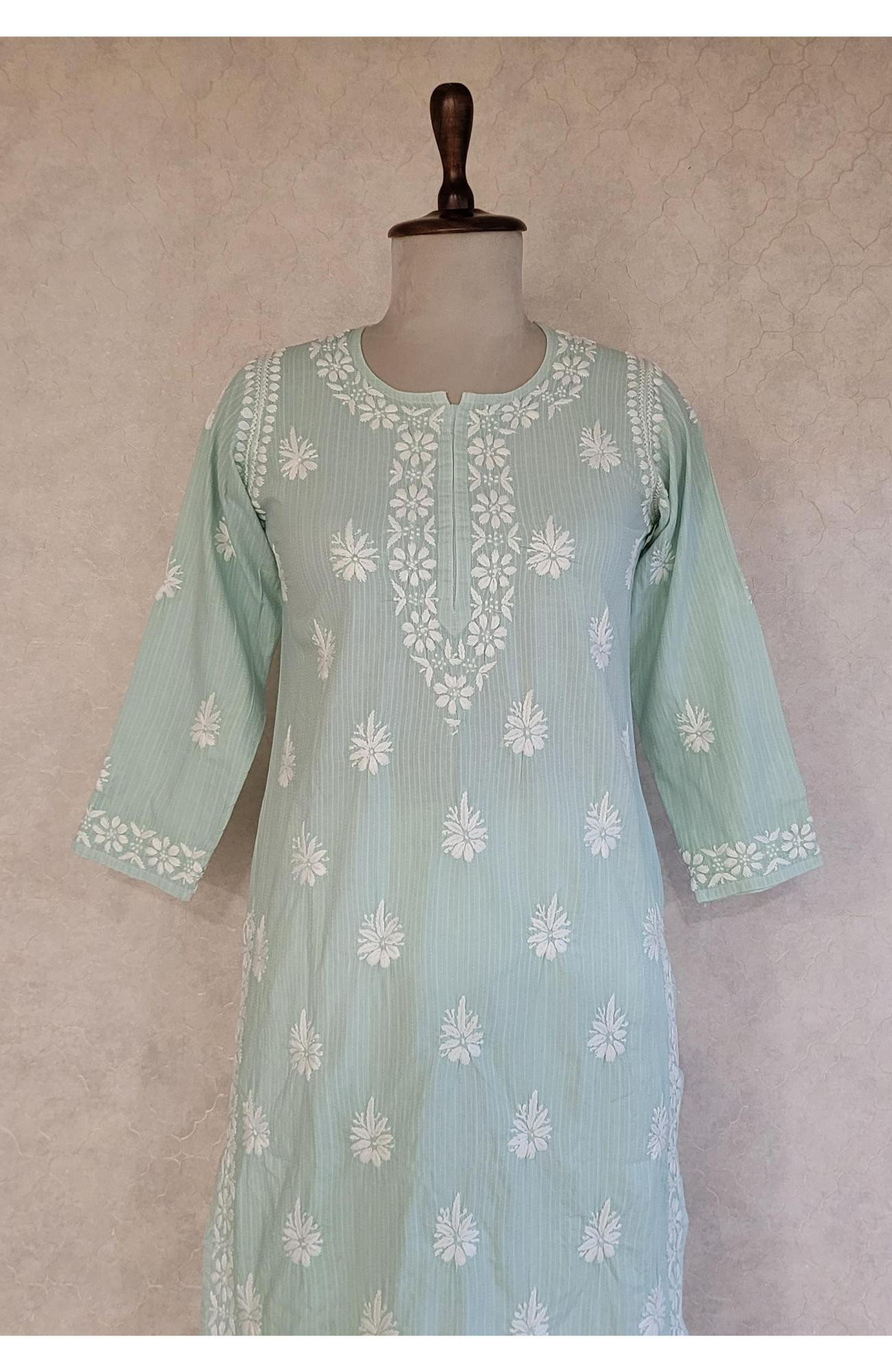 Sea Green Cotton Lining Chikankari Kurta