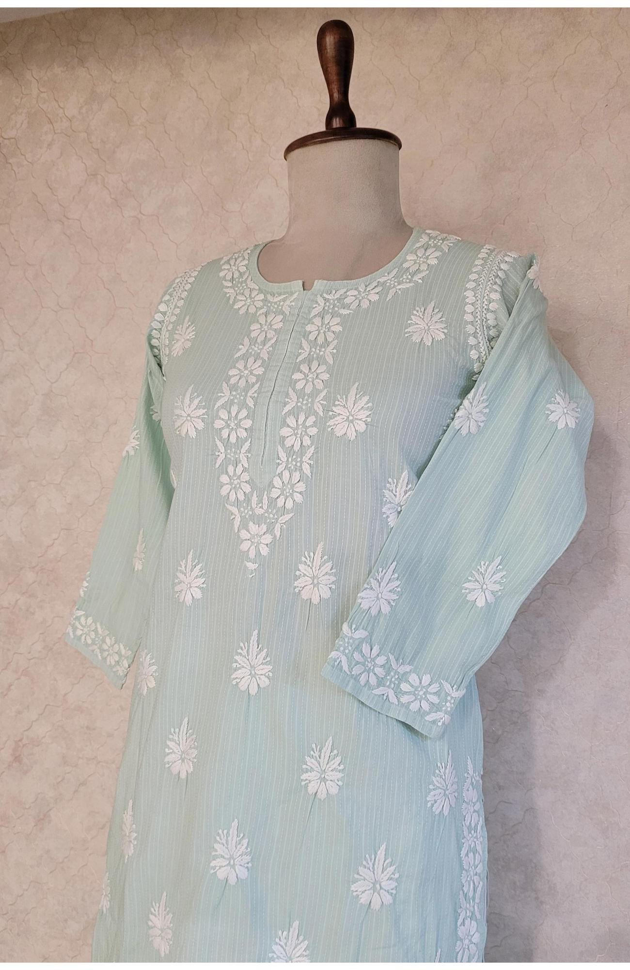 Sea Green Cotton Lining Chikankari Kurta