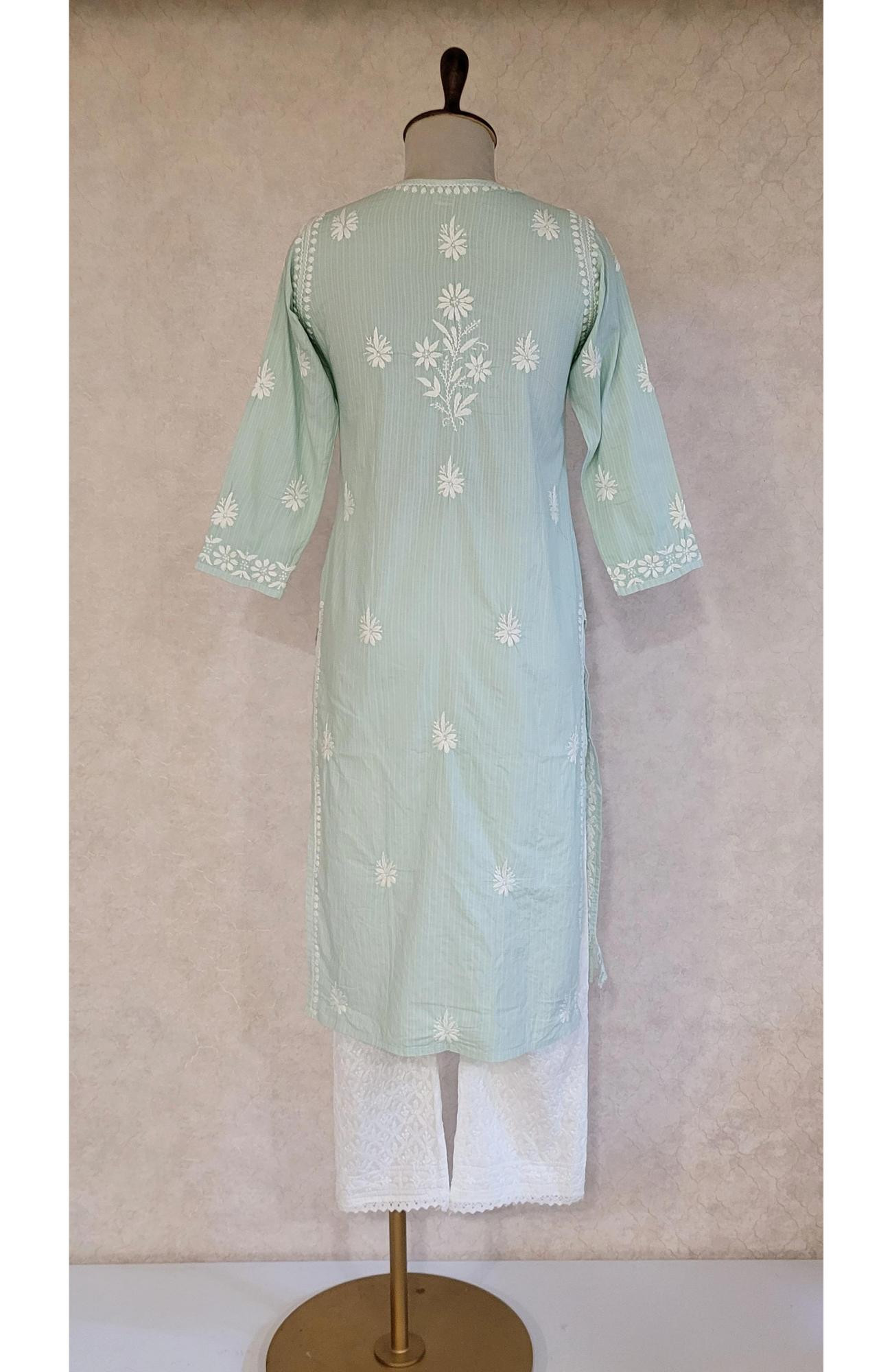 Sea Green Cotton Lining Chikankari Kurta