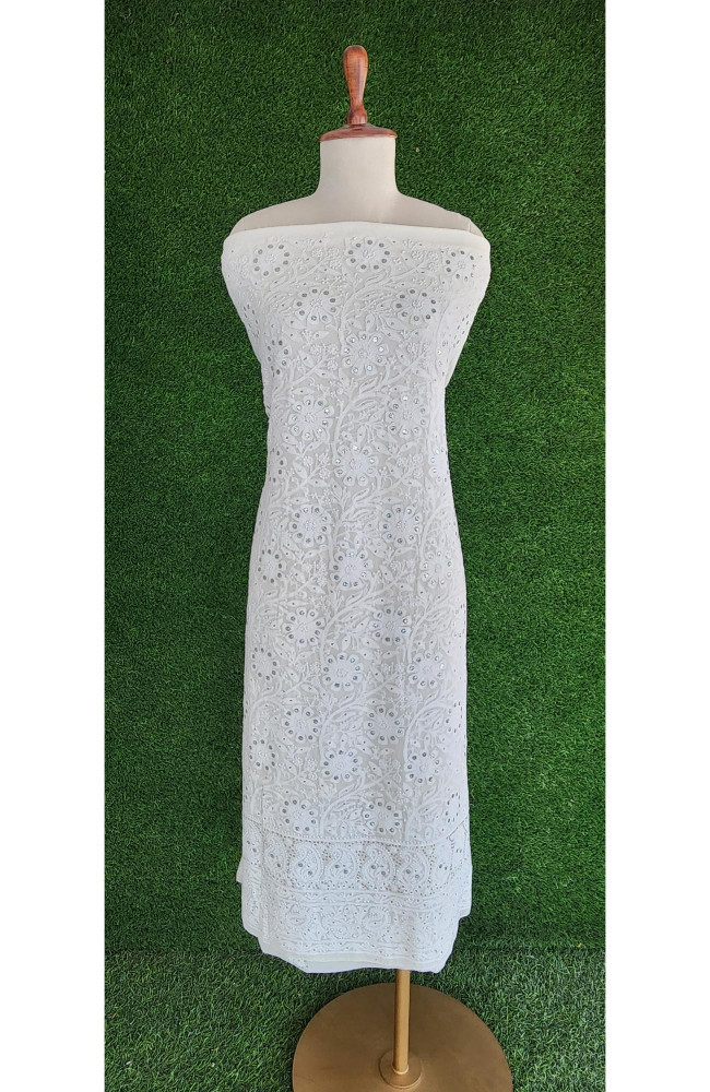 Image of White Pure Georgette Chikankari Kurta &amp; Dupatta