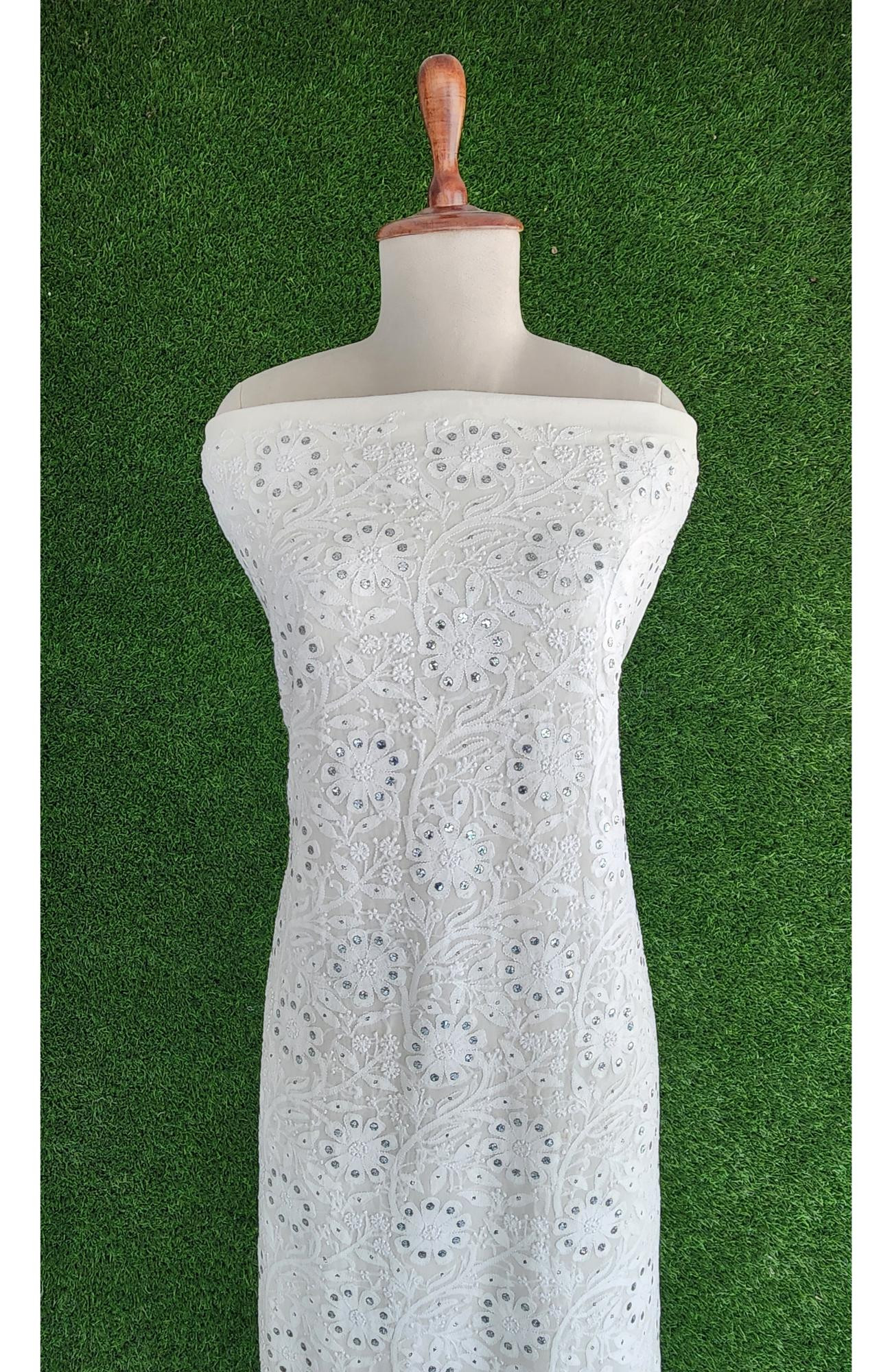 White Pure Georgette Chikankari Kurta & Dupatta