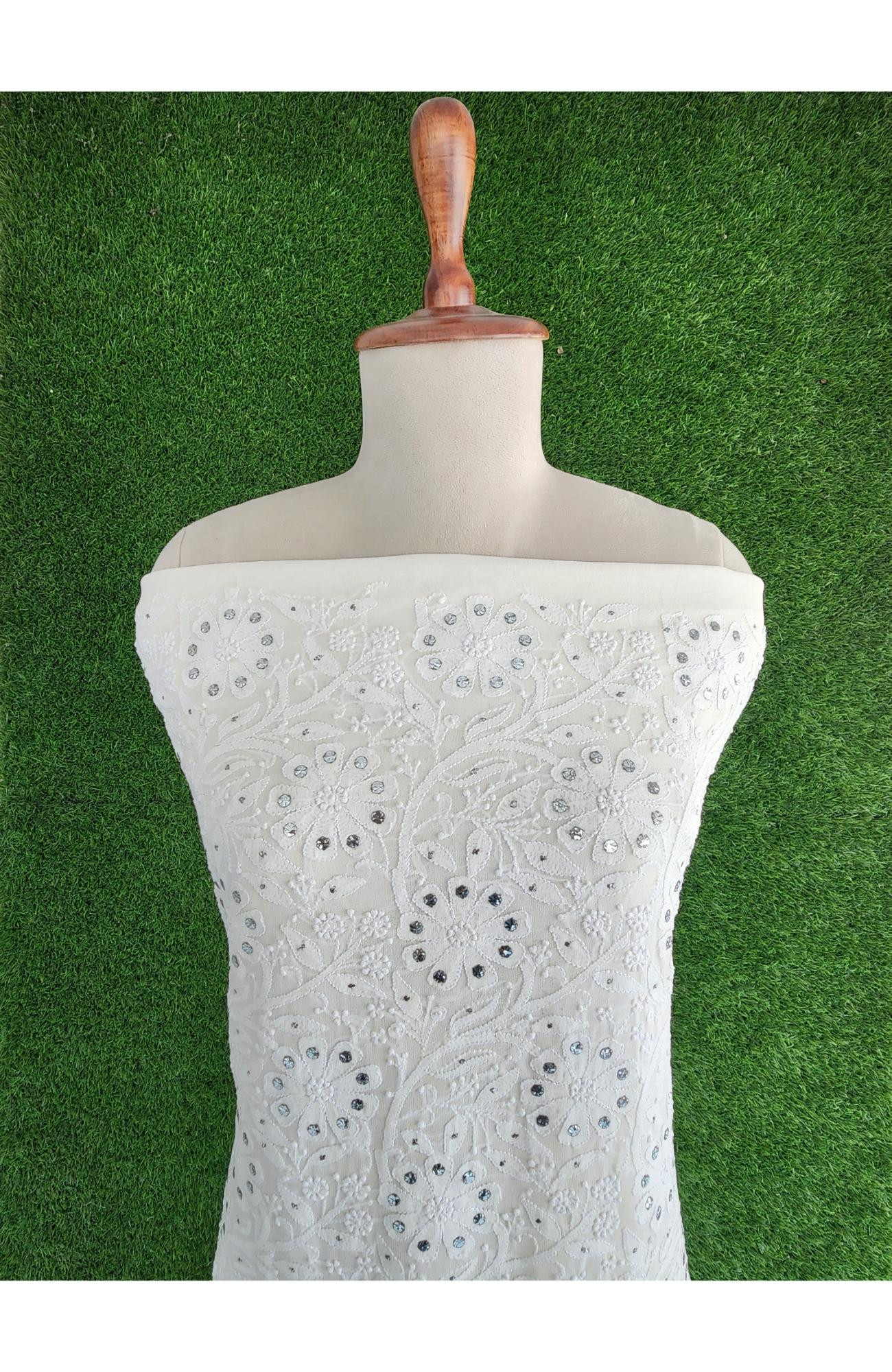 White Pure Georgette Chikankari Kurta & Dupatta