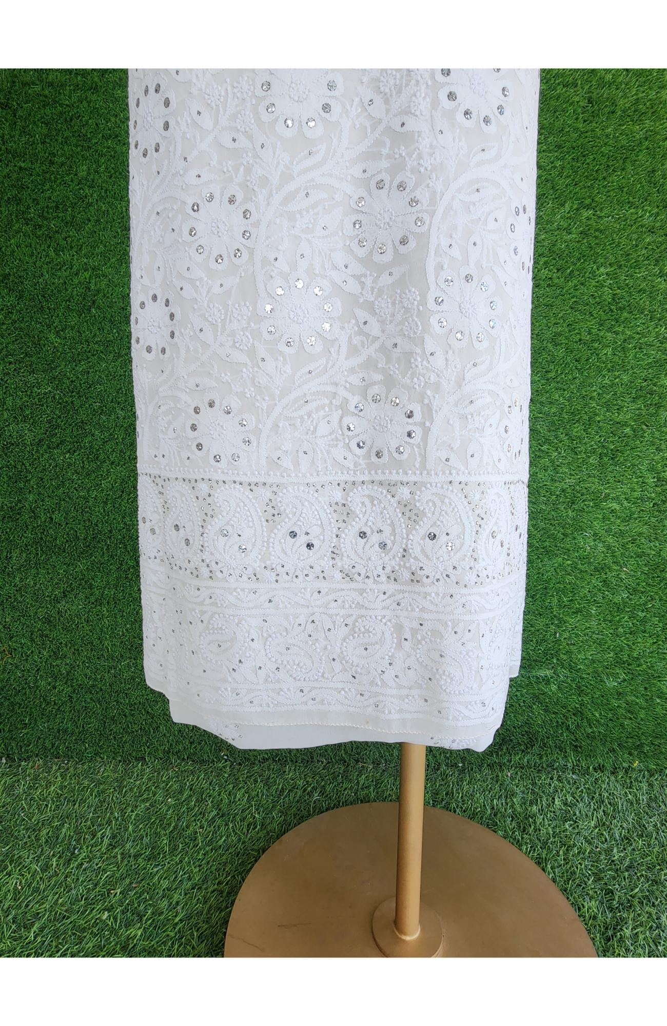 White Pure Georgette Chikankari Kurta & Dupatta