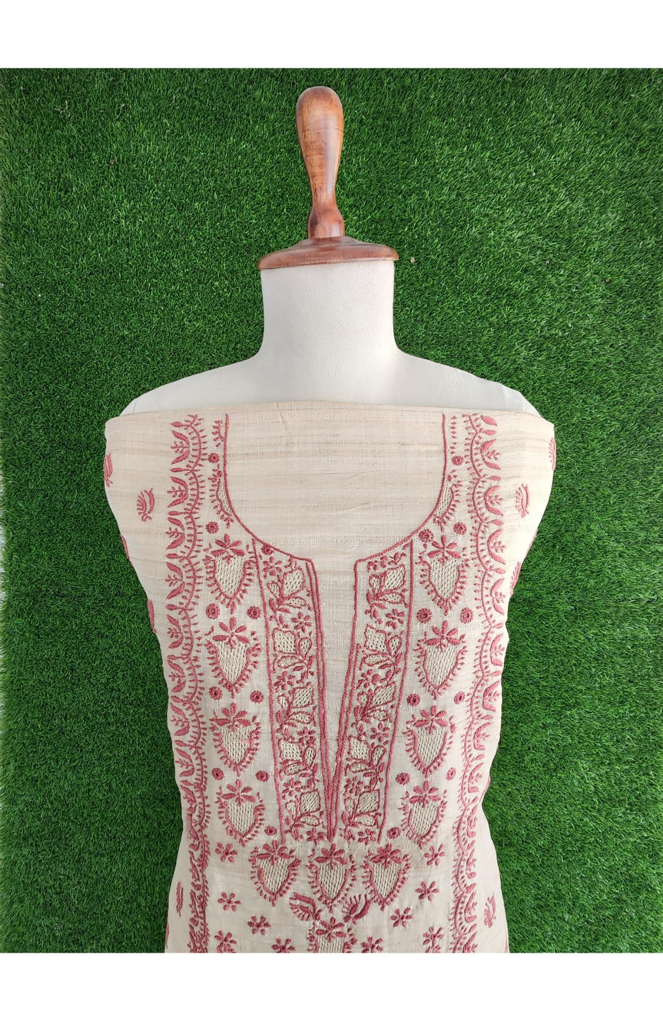 Rohia Beige Khadi Silk  Women Lucknowi Chikankari  Kurta & Dupatta Set