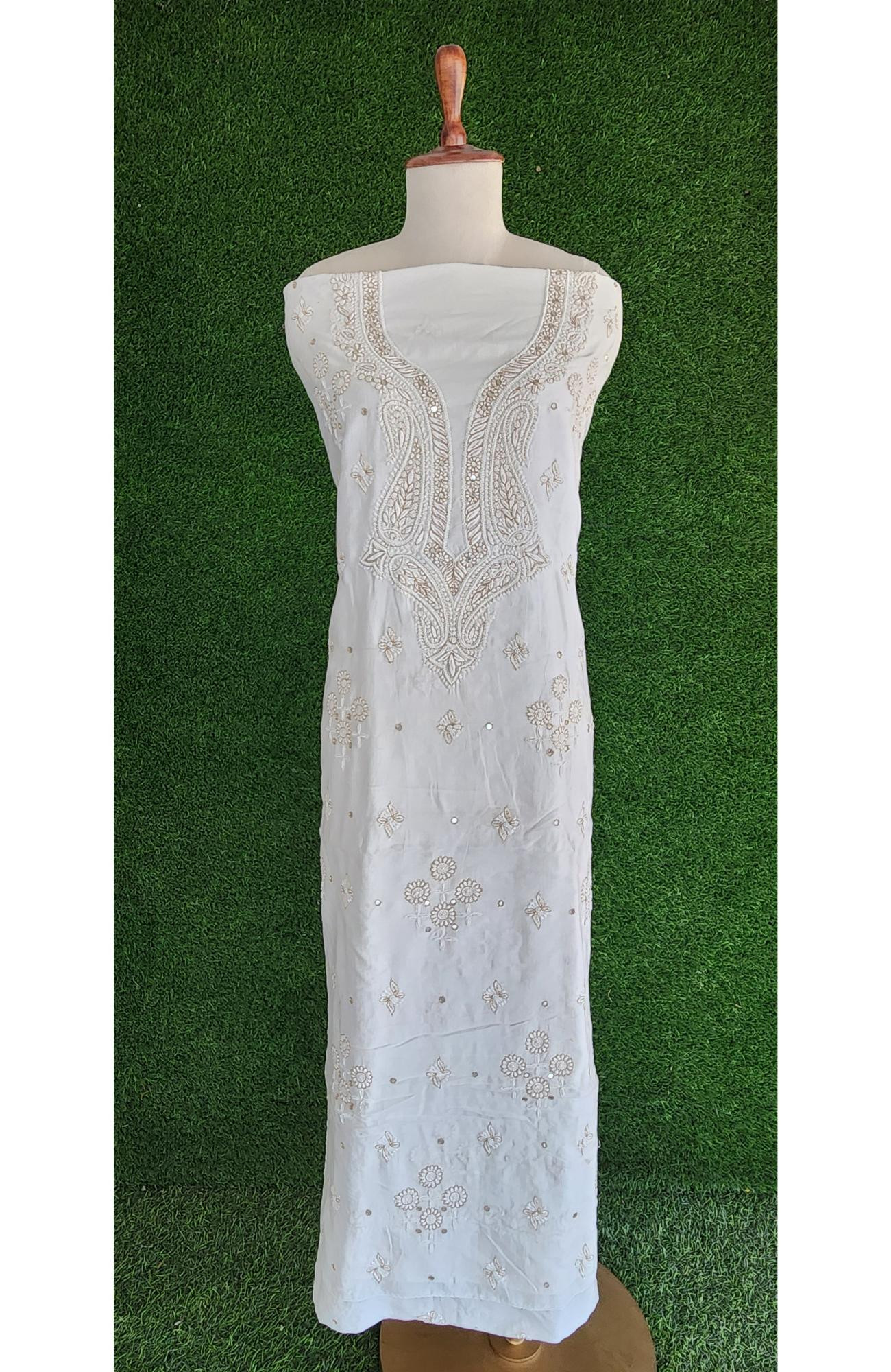 White Pure Chanderi Chikankari Kurta & Dupatta