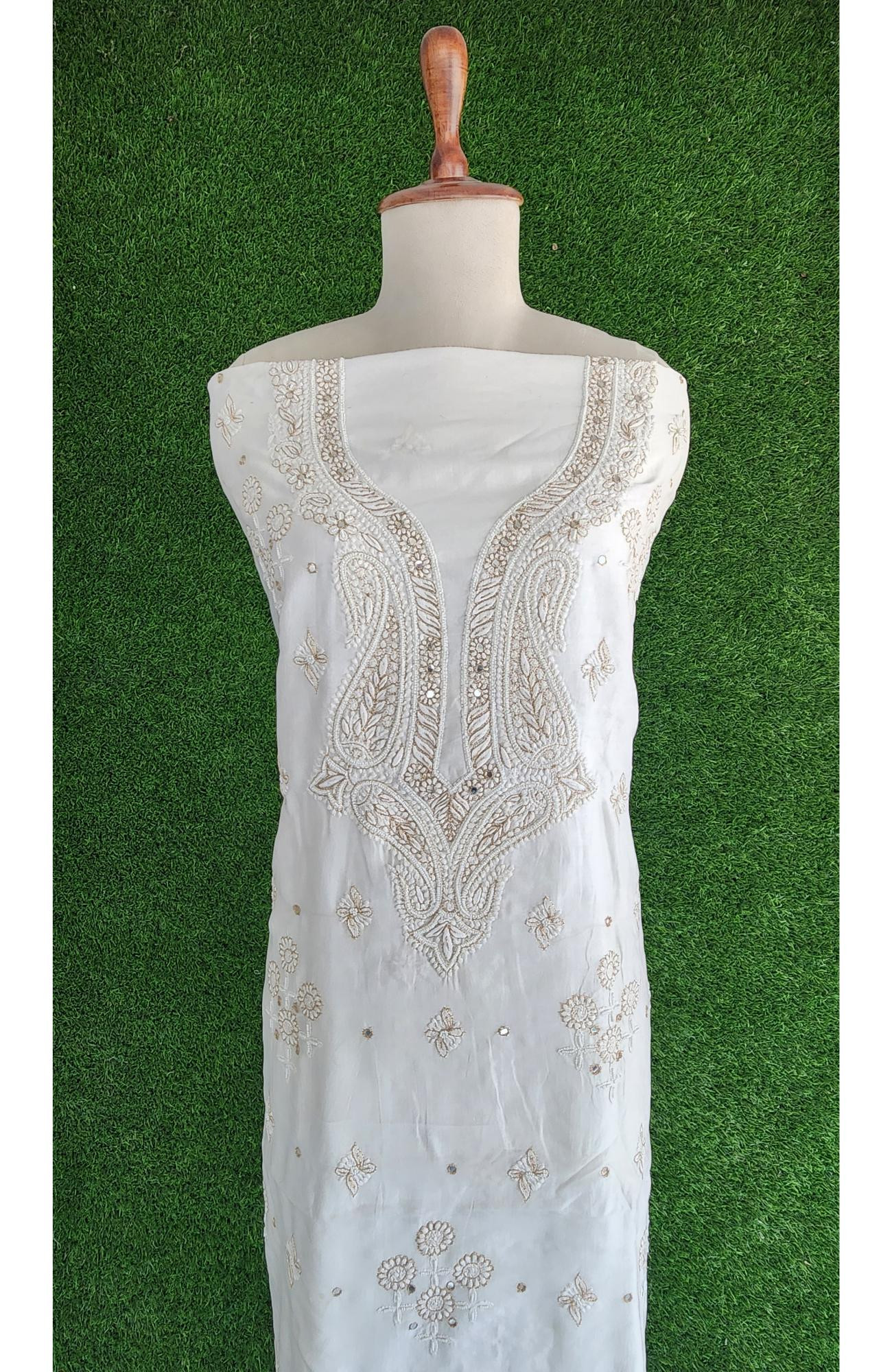 White Pure Chanderi Chikankari Kurta & Dupatta