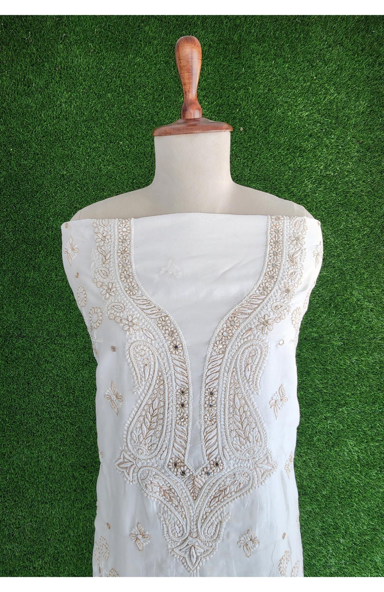 White Pure Chanderi Chikankari Kurta & Dupatta