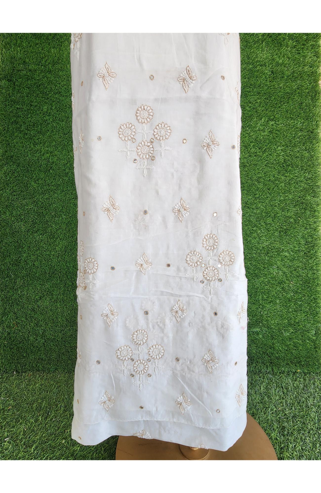 White Pure Chanderi Chikankari Kurta & Dupatta
