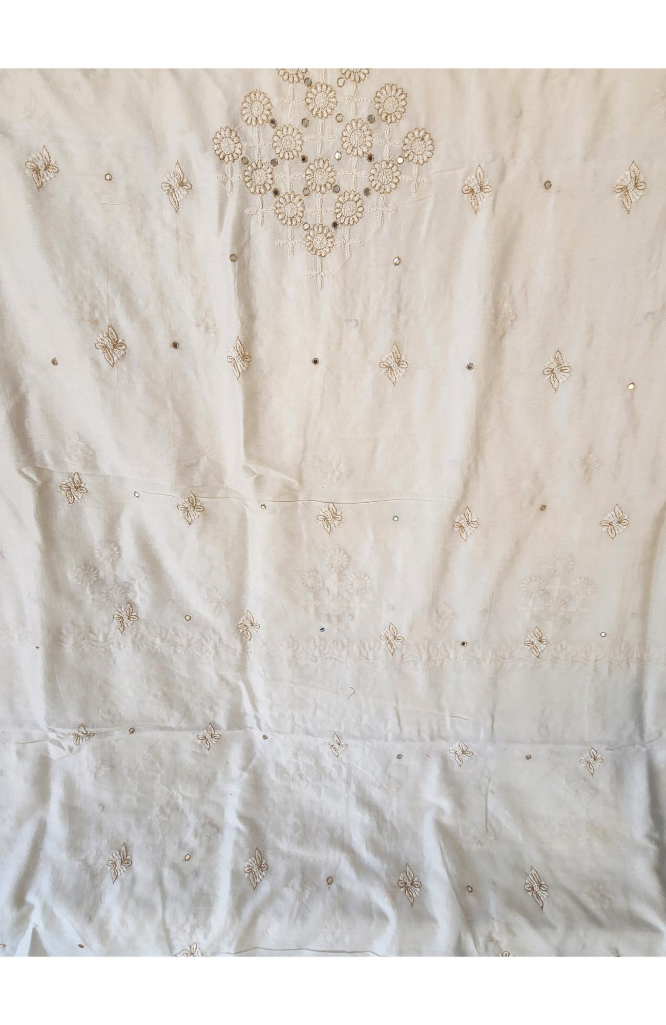 White Pure Chanderi Chikankari Kurta & Dupatta