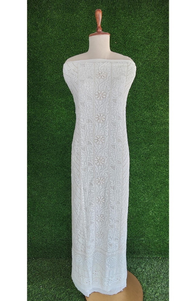 Image of Rohia White Pure Georgette Chikankari Kurta &amp; Dupatta