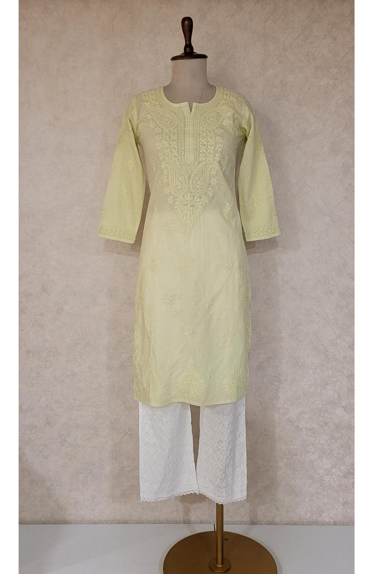 Green Cotton Chikankari Kurta