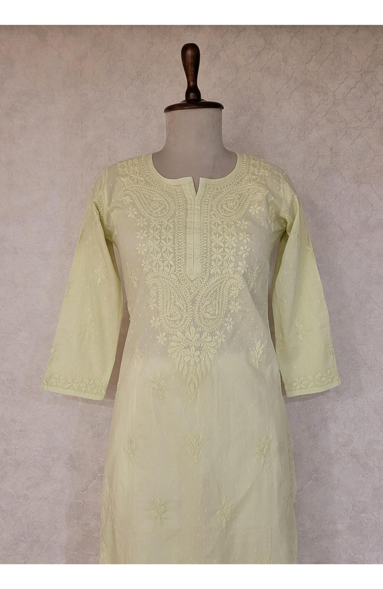Green Cotton Chikankari Kurta