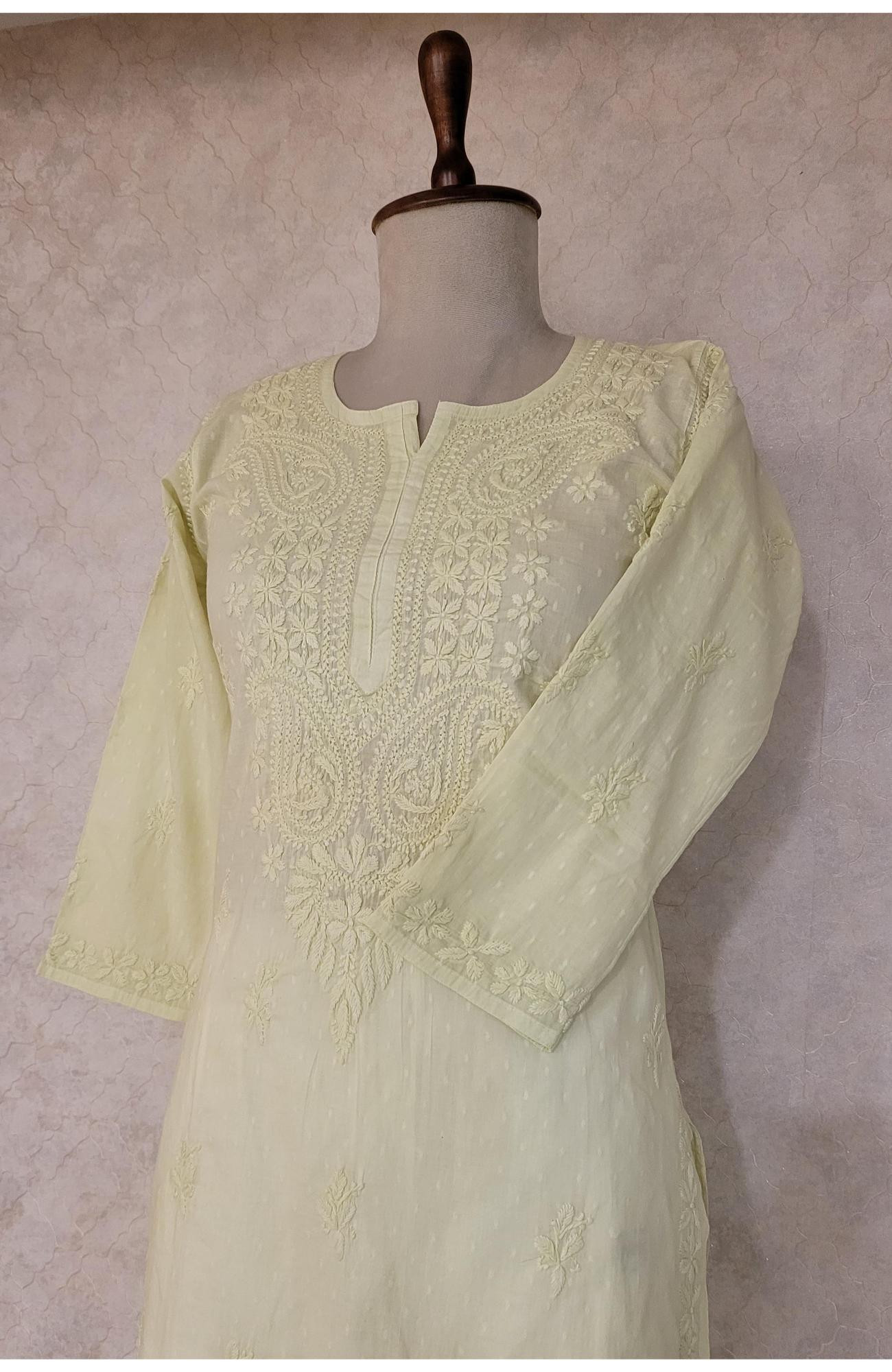 Green Cotton Chikankari Kurta