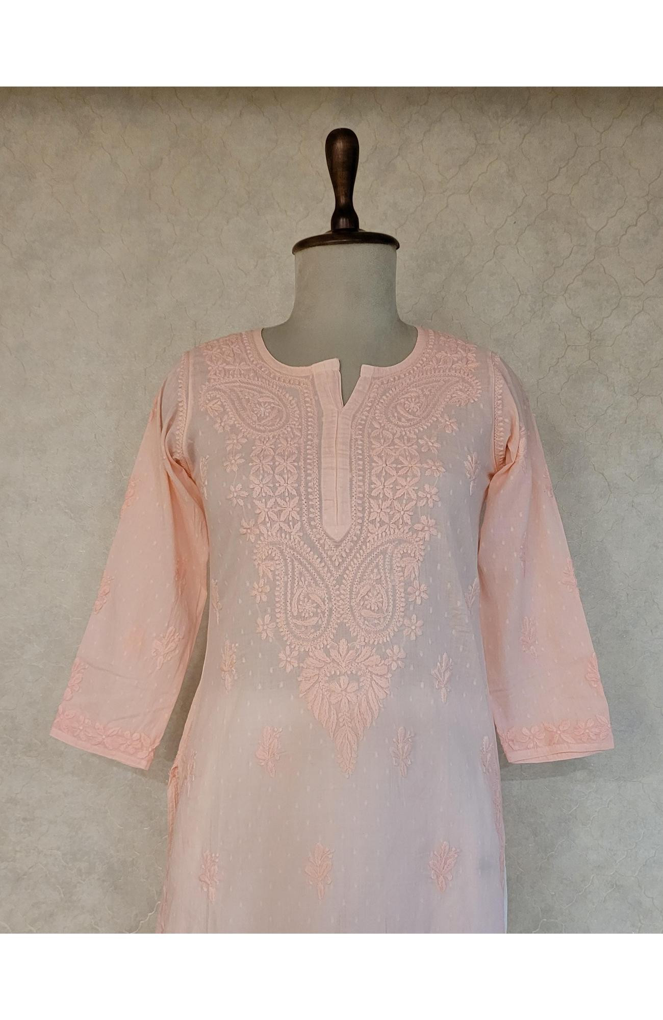 Peach Pink Cotton Chikankari Kurta