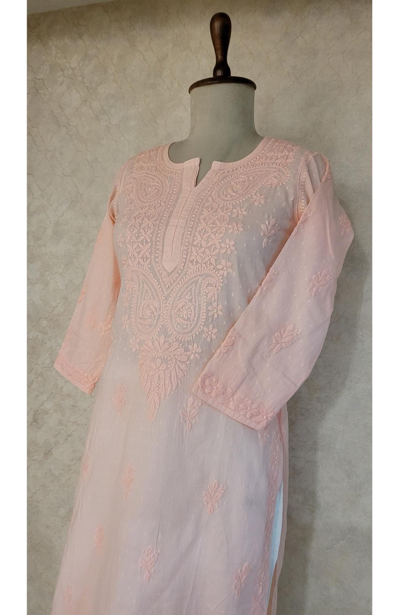 Peach Pink Cotton Chikankari Kurta