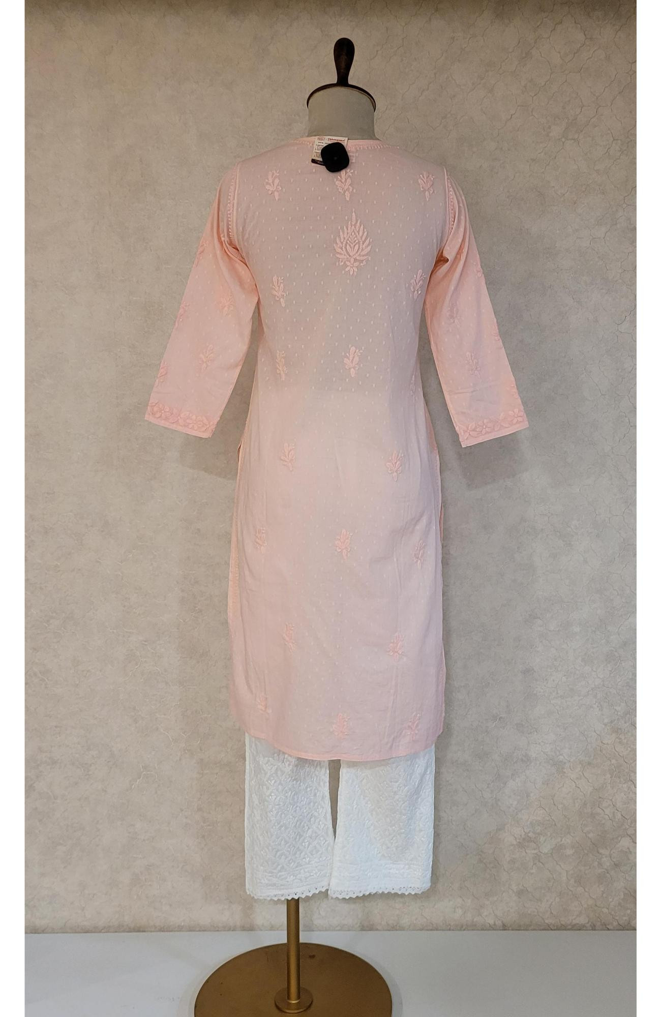 Peach Pink Cotton Chikankari Kurta