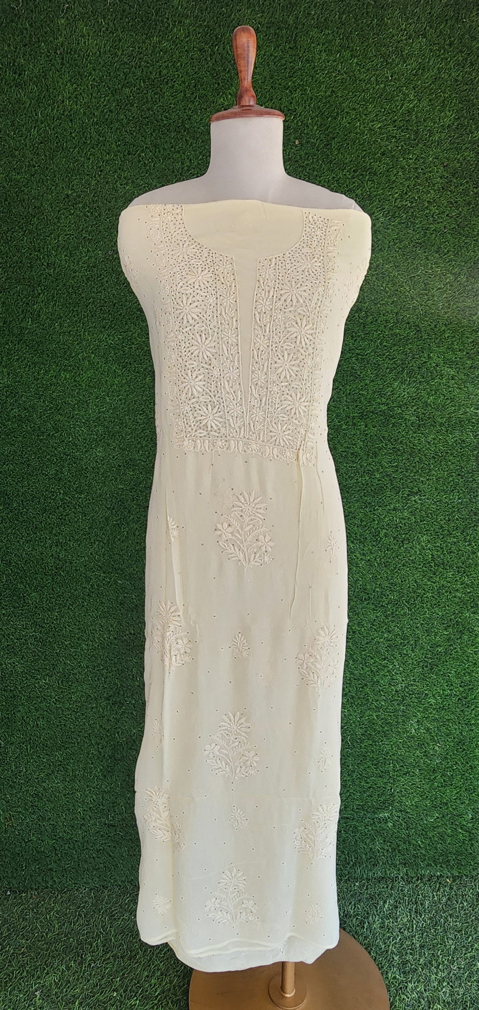 Lemon Yellow Pure Georgette Chikankari Kurta & Dupatta