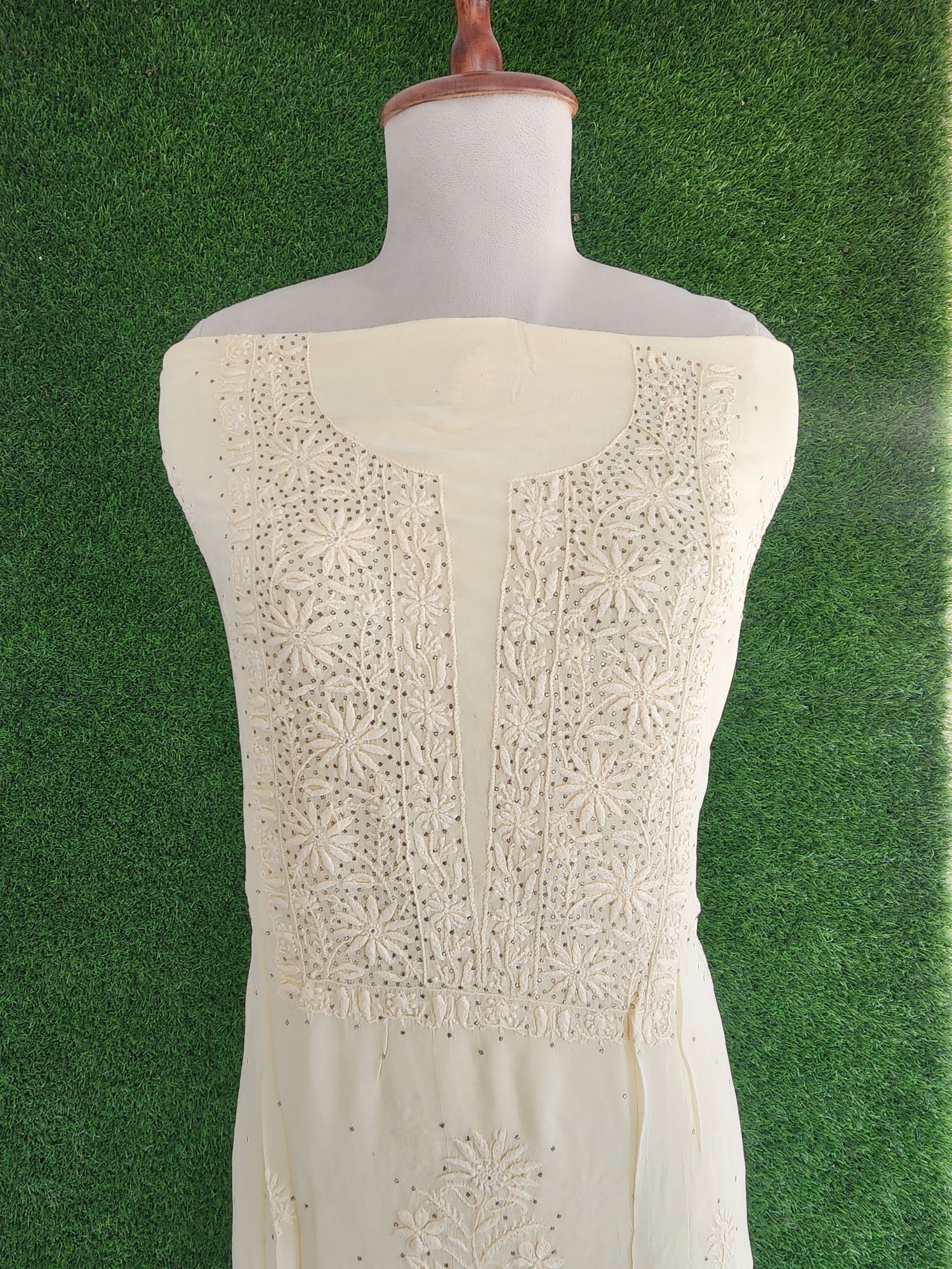 Lemon Yellow Pure Georgette Chikankari Kurta & Dupatta